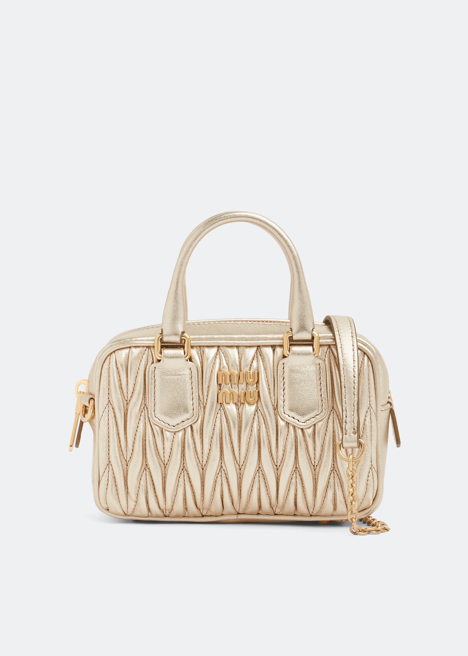 

Matelassé top handle mini bag, Gold