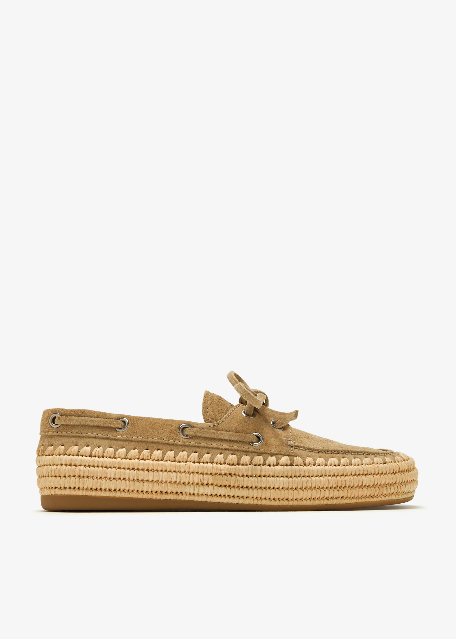

Suede and raffia boat shoes, Beige
