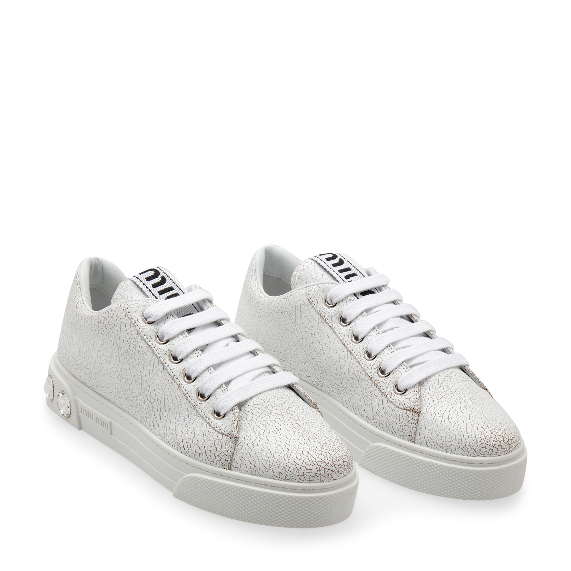 

Jewelled leather sneakers, White