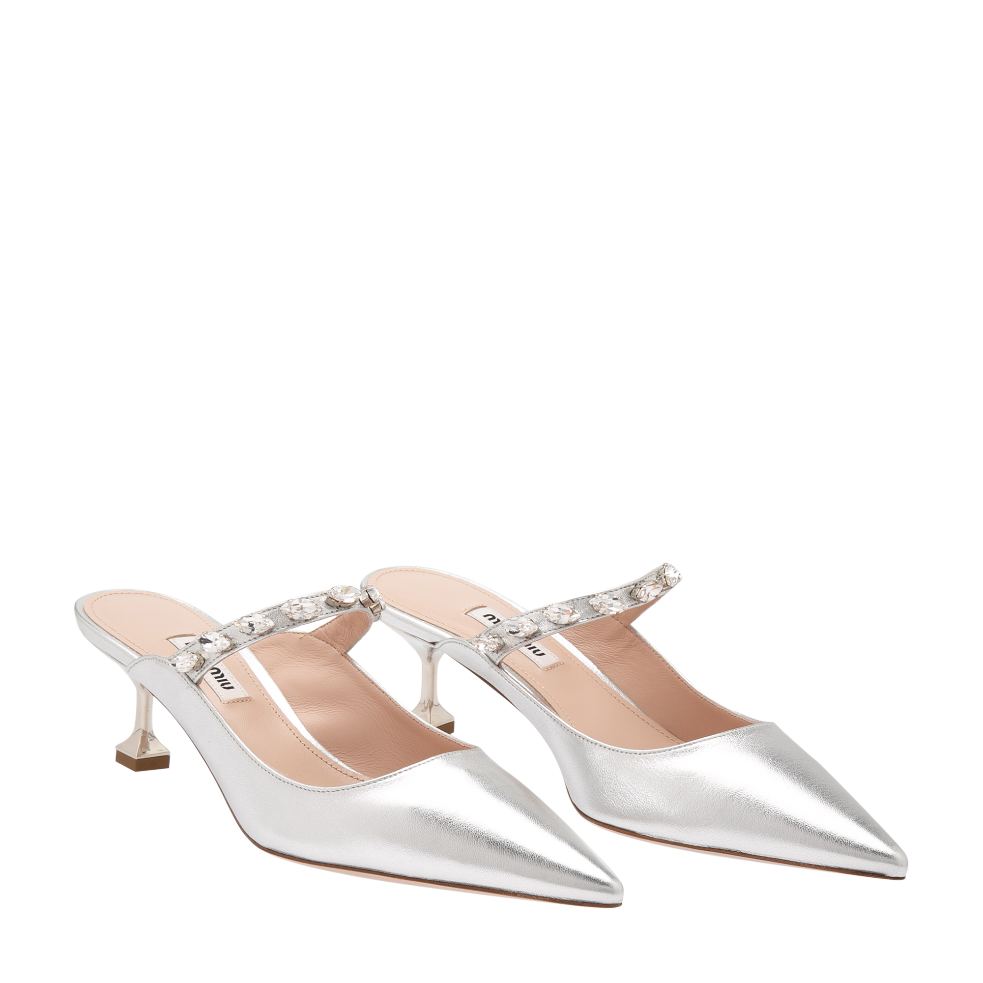 

Crystal-embellished mules, Silver