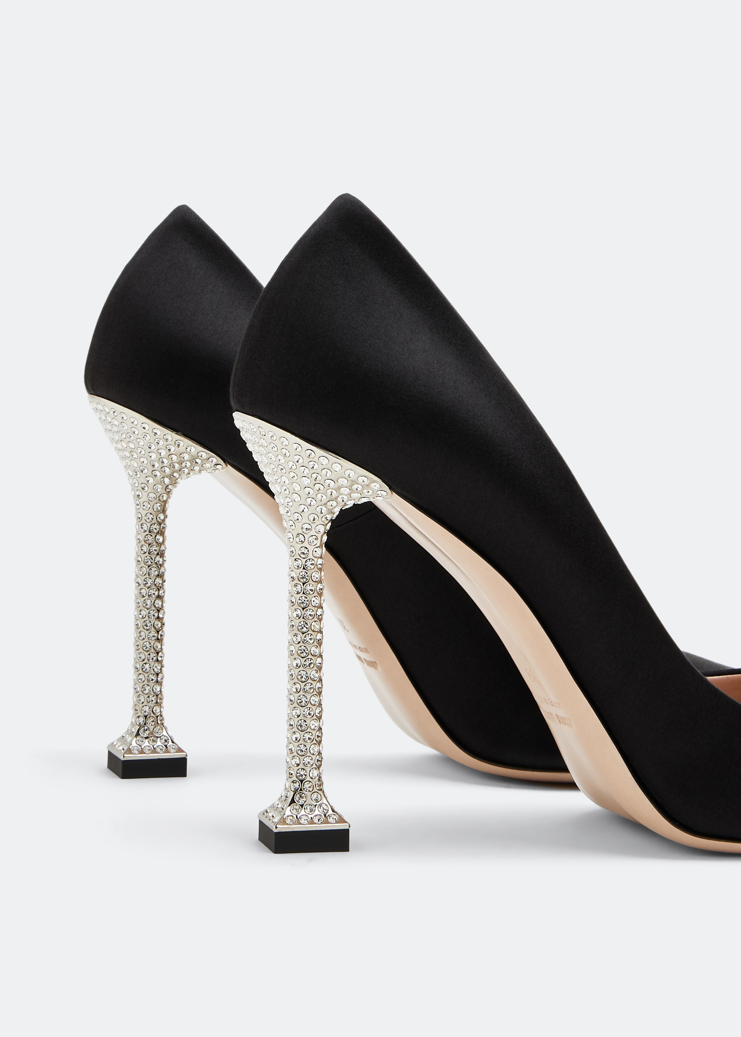 

Satin crystal heel pumps, Black