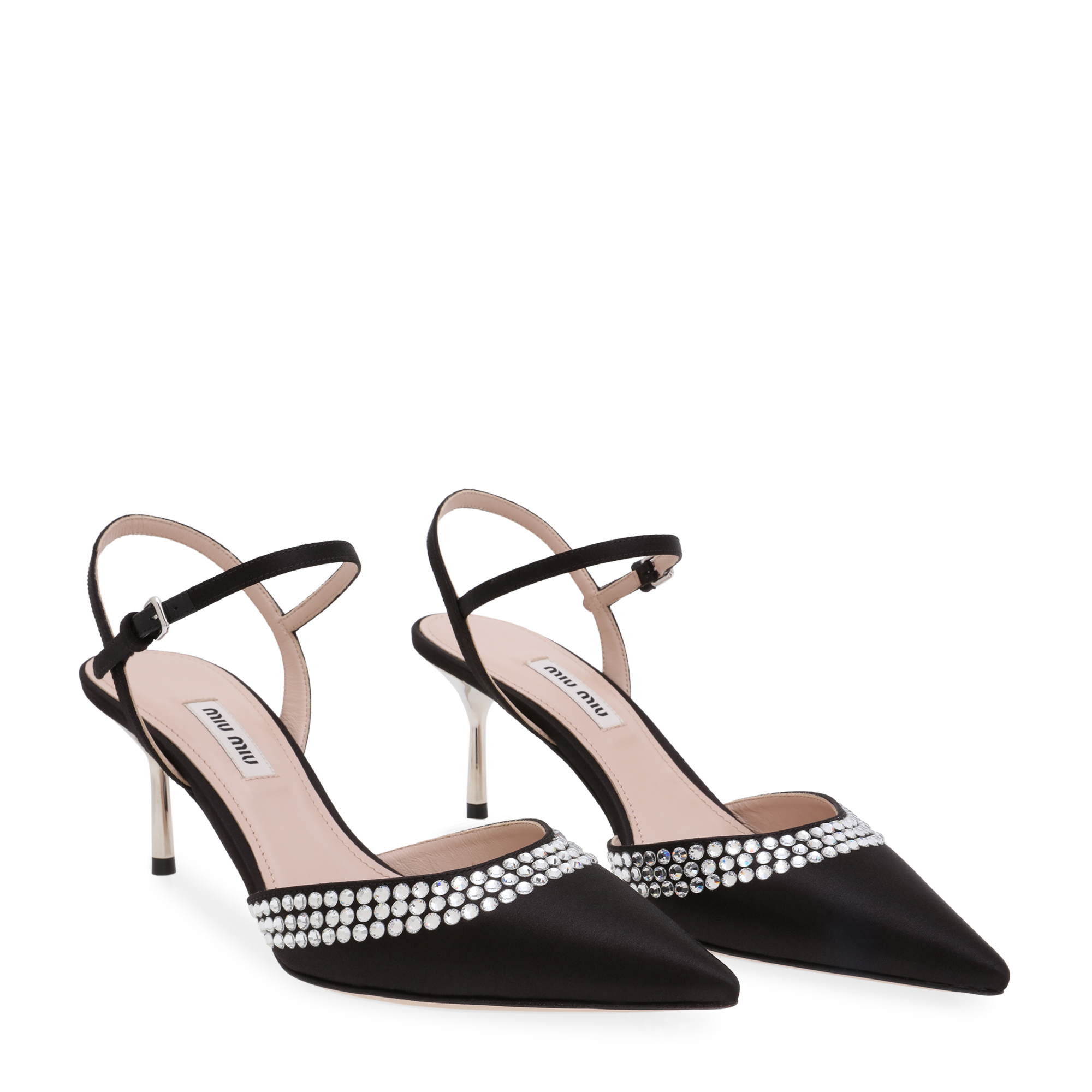 

Embellished satin pumps, Black