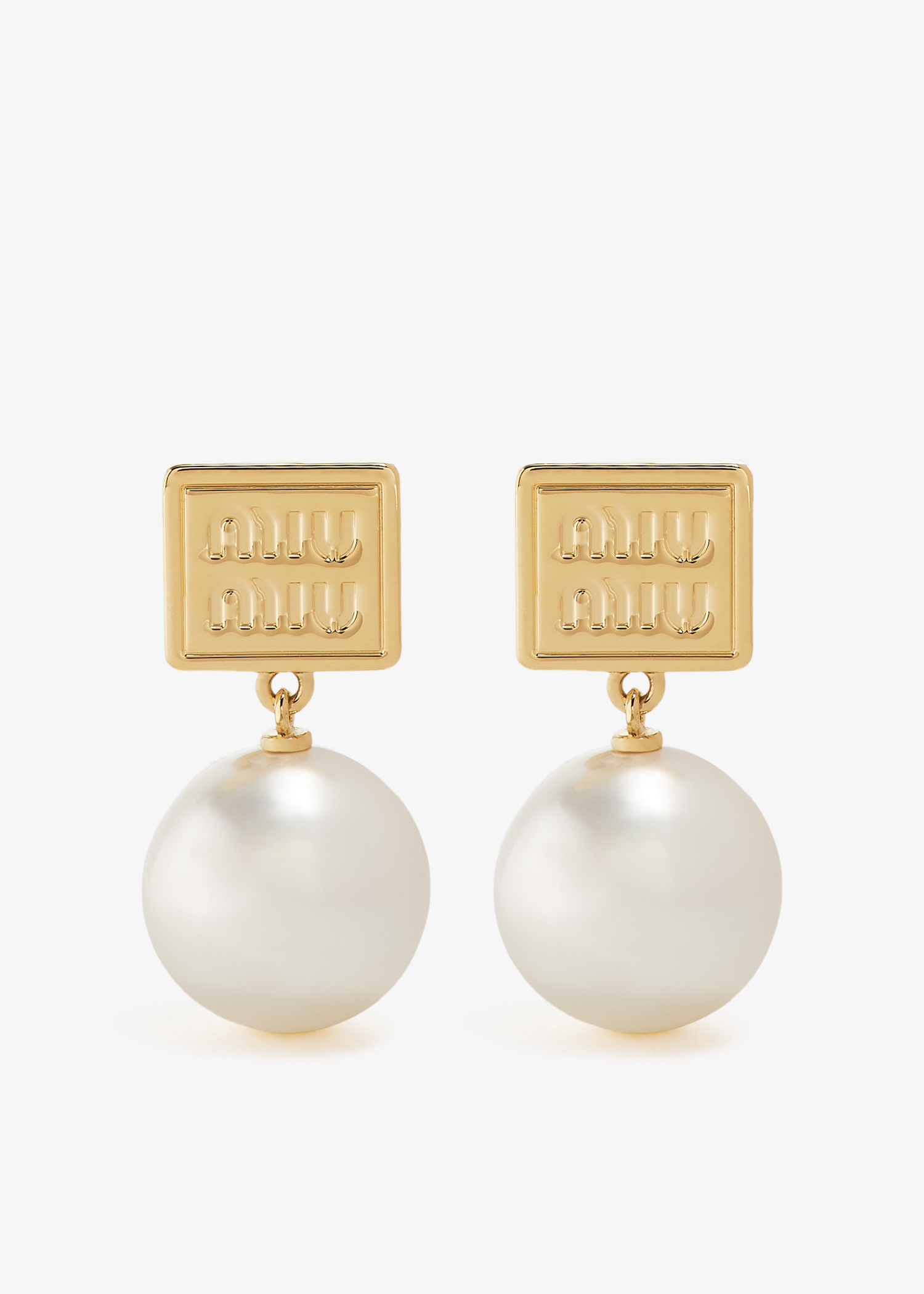 

Logo pearl drop earrings, Gold