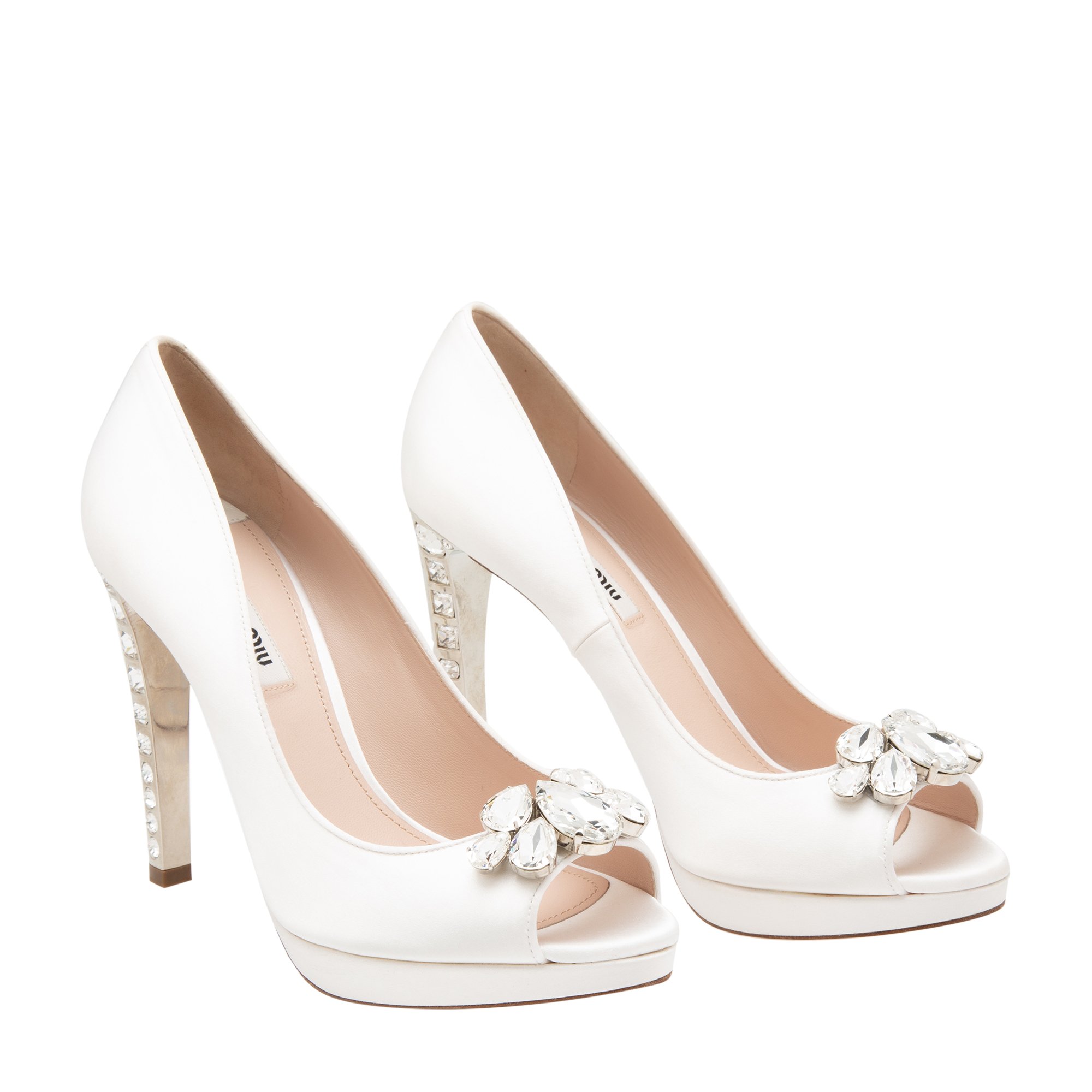 

Satin peep-toe pumps, White