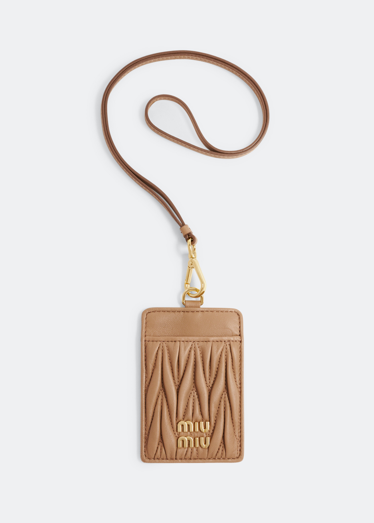 

Matelassé leather badge holder, Brown