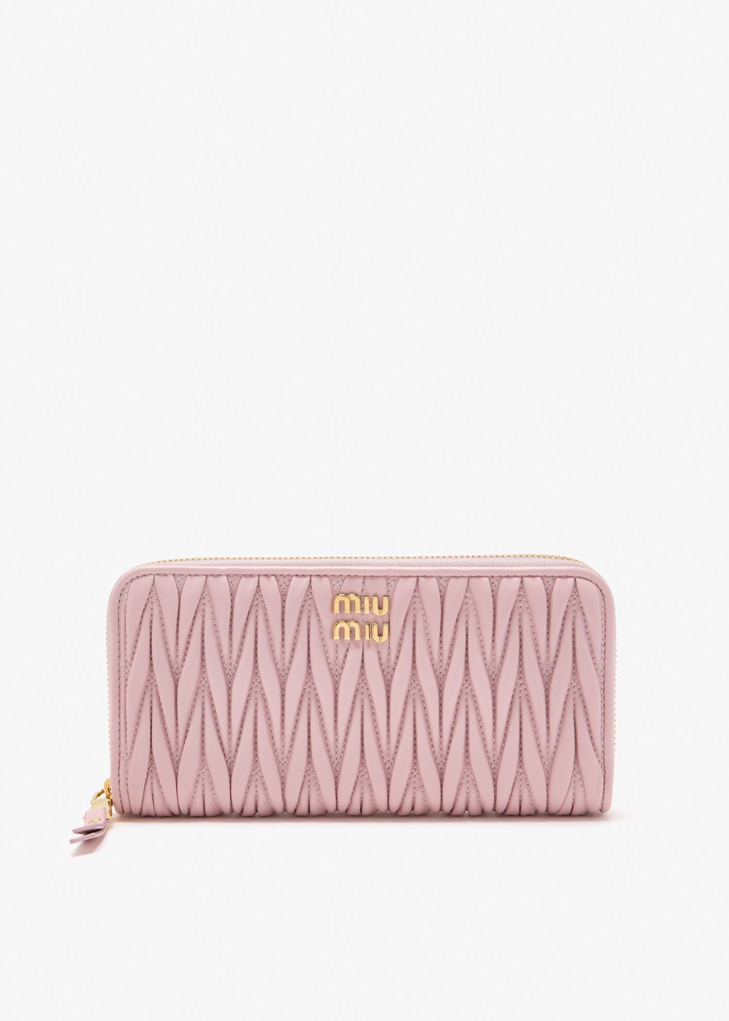 

Large matelassé nappa leather wallet, Pink