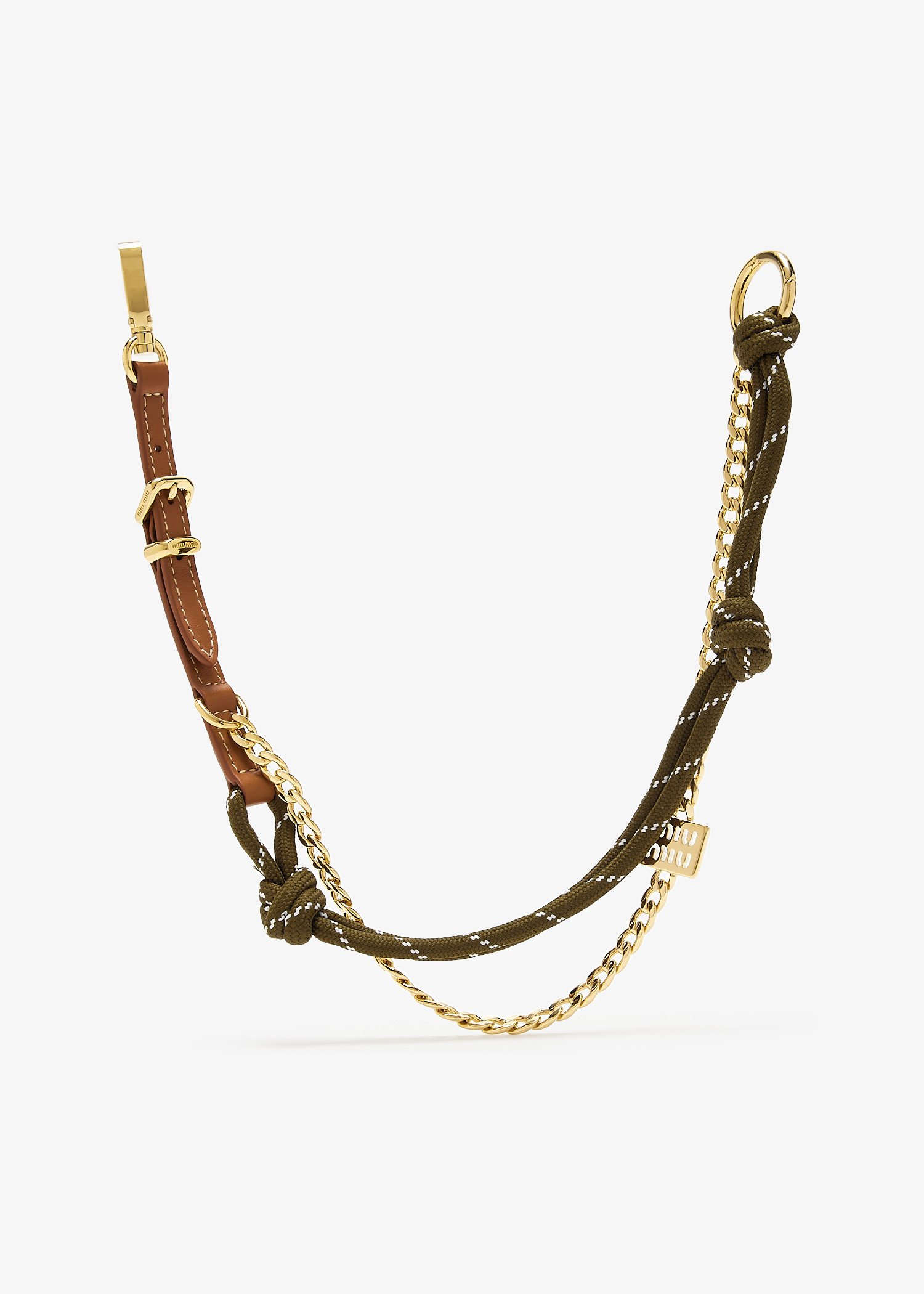 

Leather, cord and metal trick, Brown