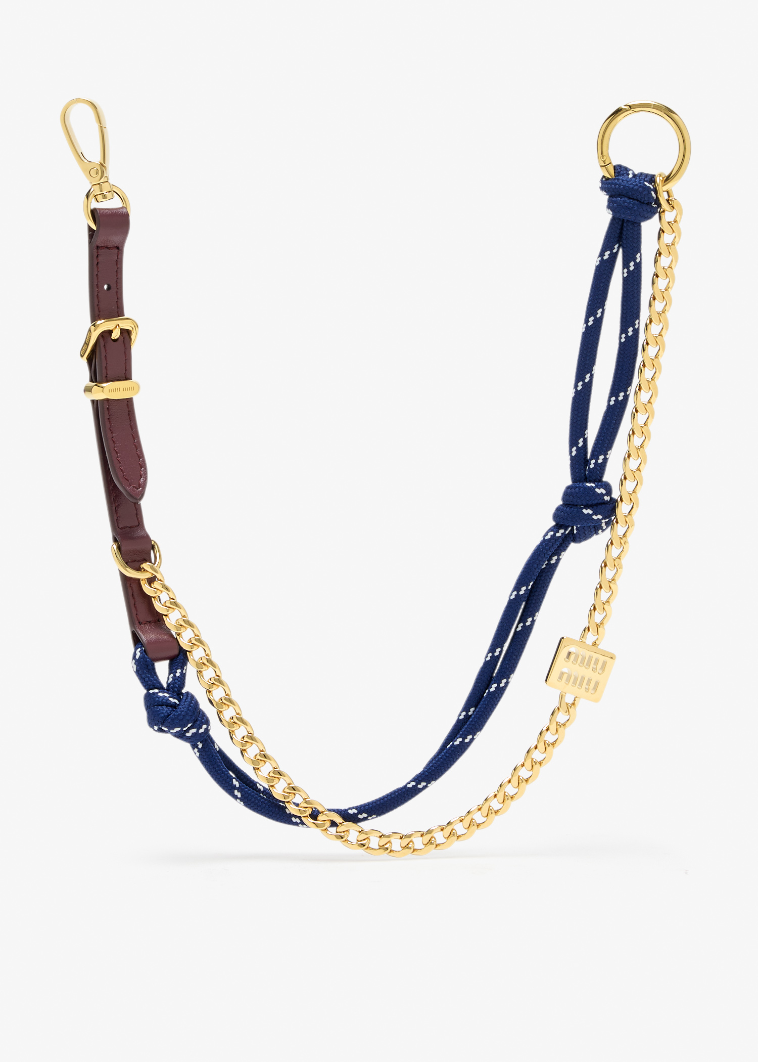 

Leather, cord and metal trick keyring, Burgundy