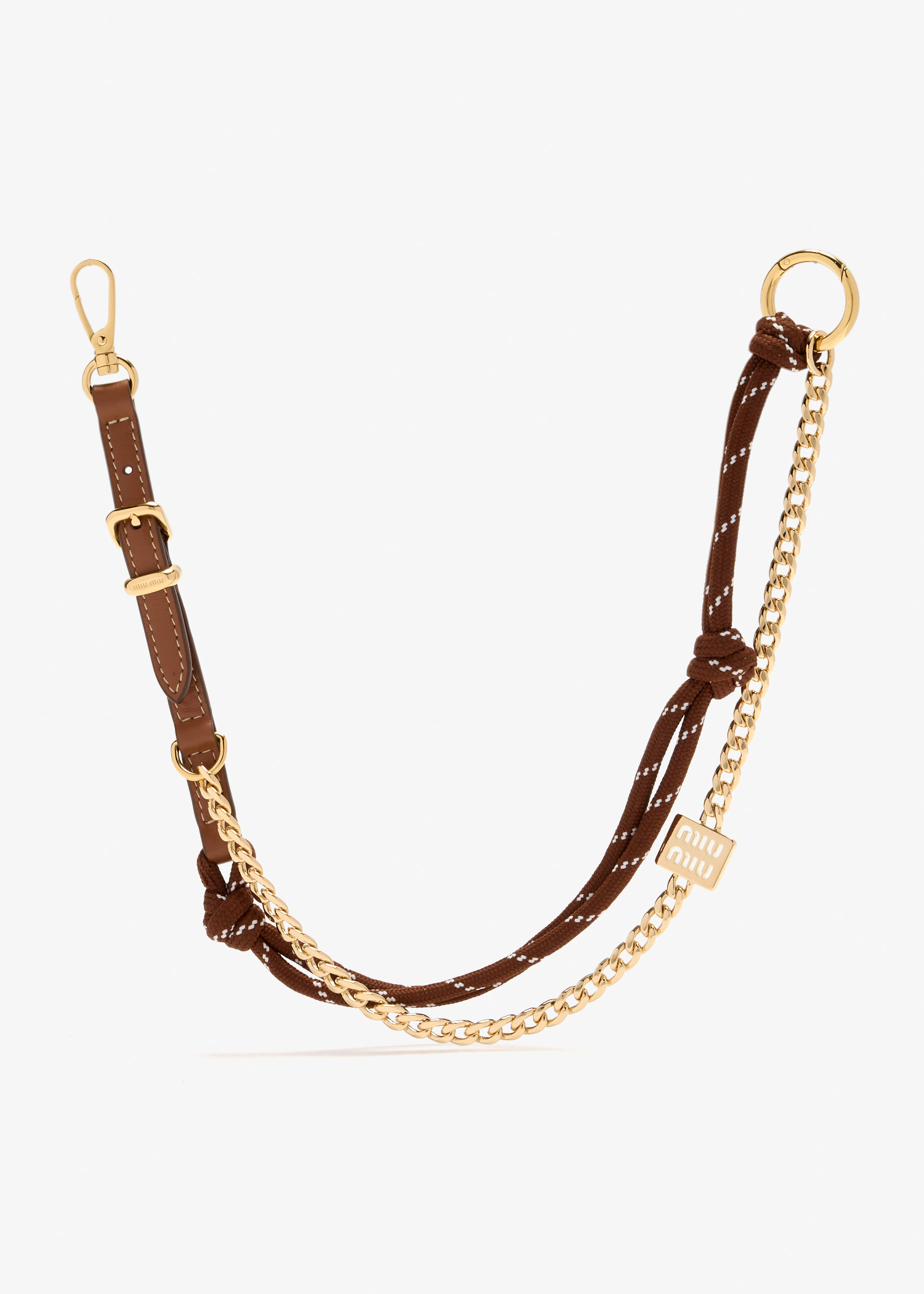 

Leather, cord and metal trick keyring, Brown