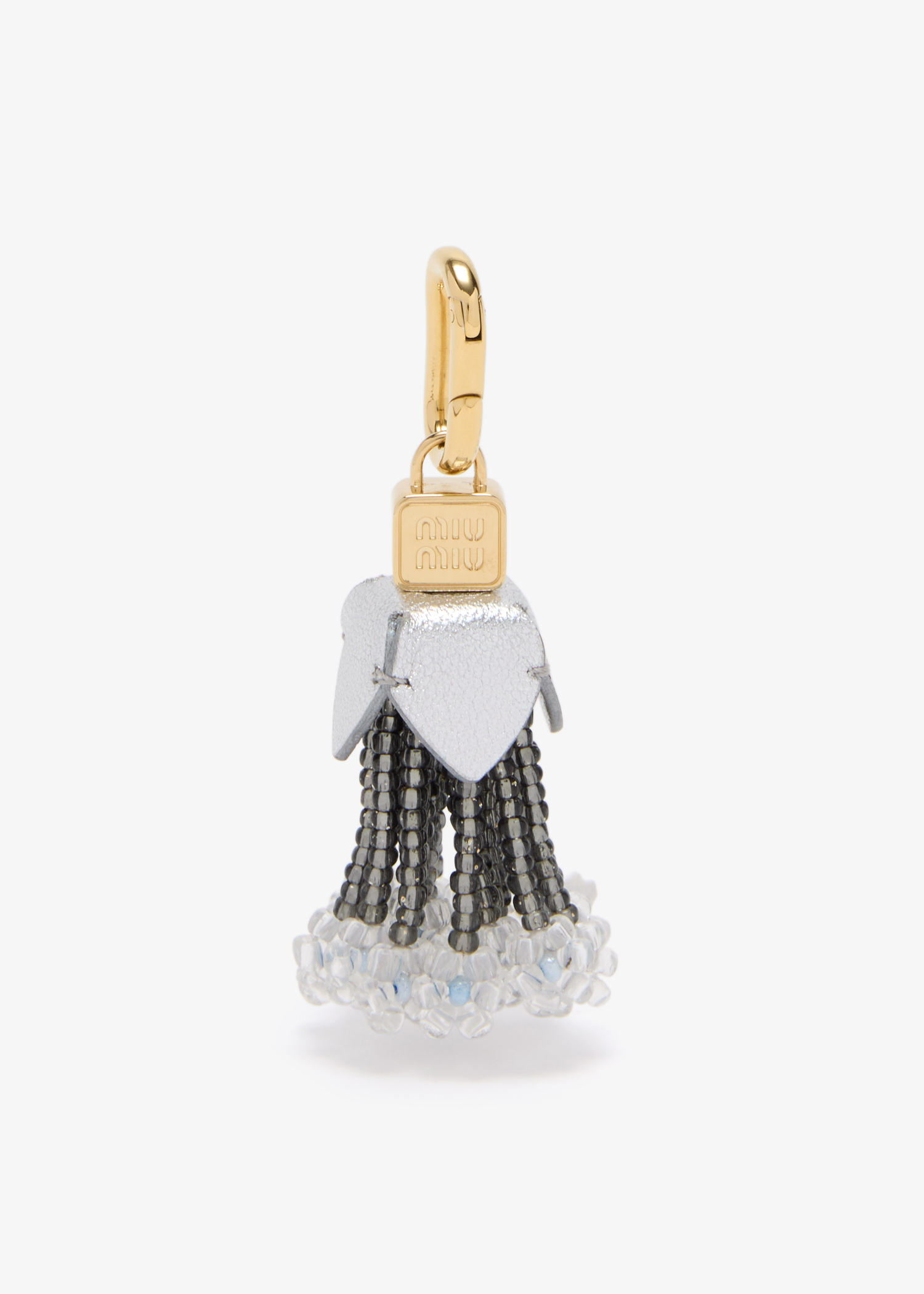 

Beaded metal and leather micro trick, Silver