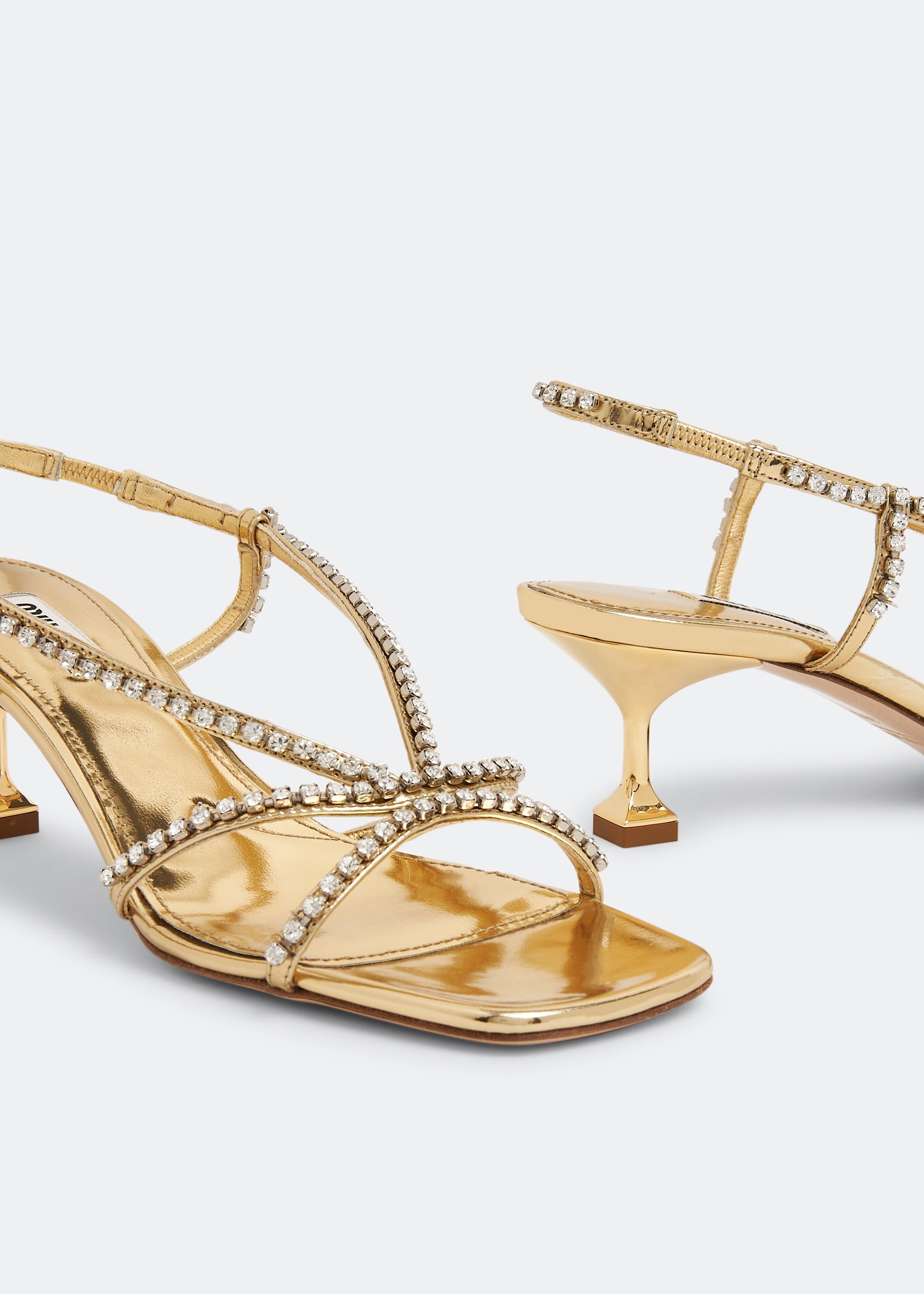 

Crystal metallic leather sandals, Gold