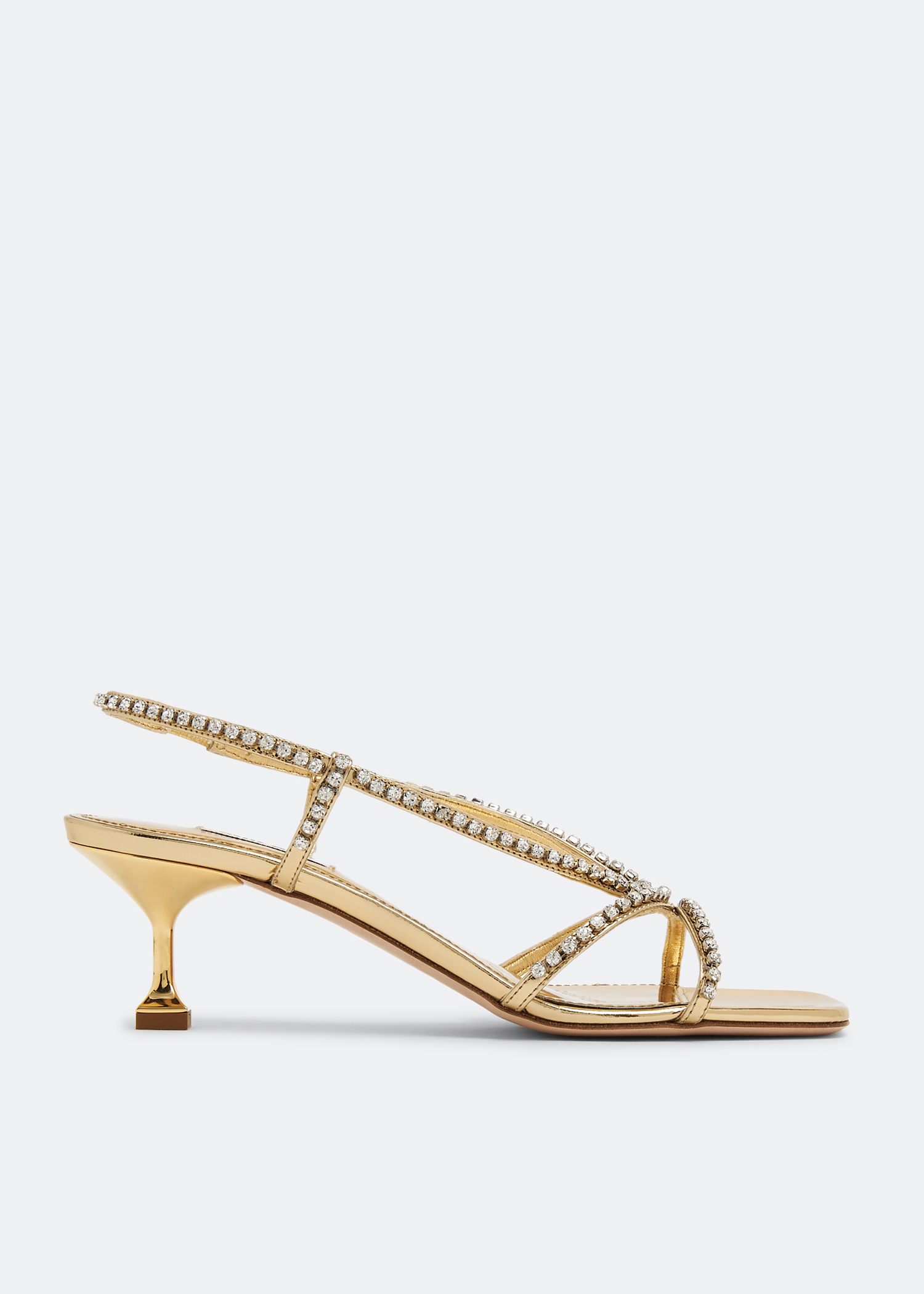 

Crystal metallic leather sandals, Gold