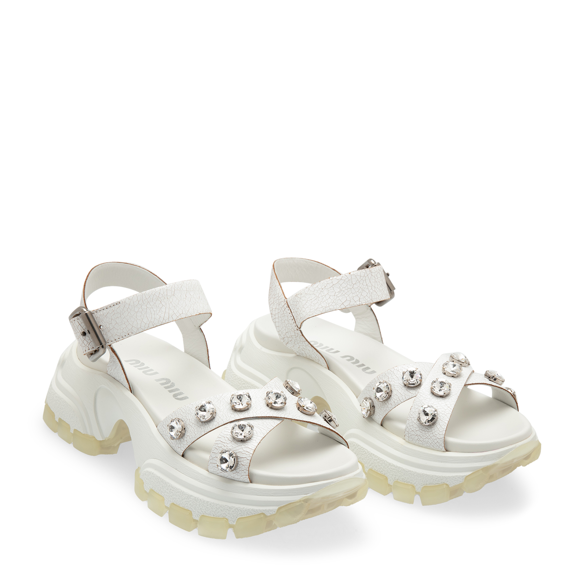 

Embellished leather sandals, White