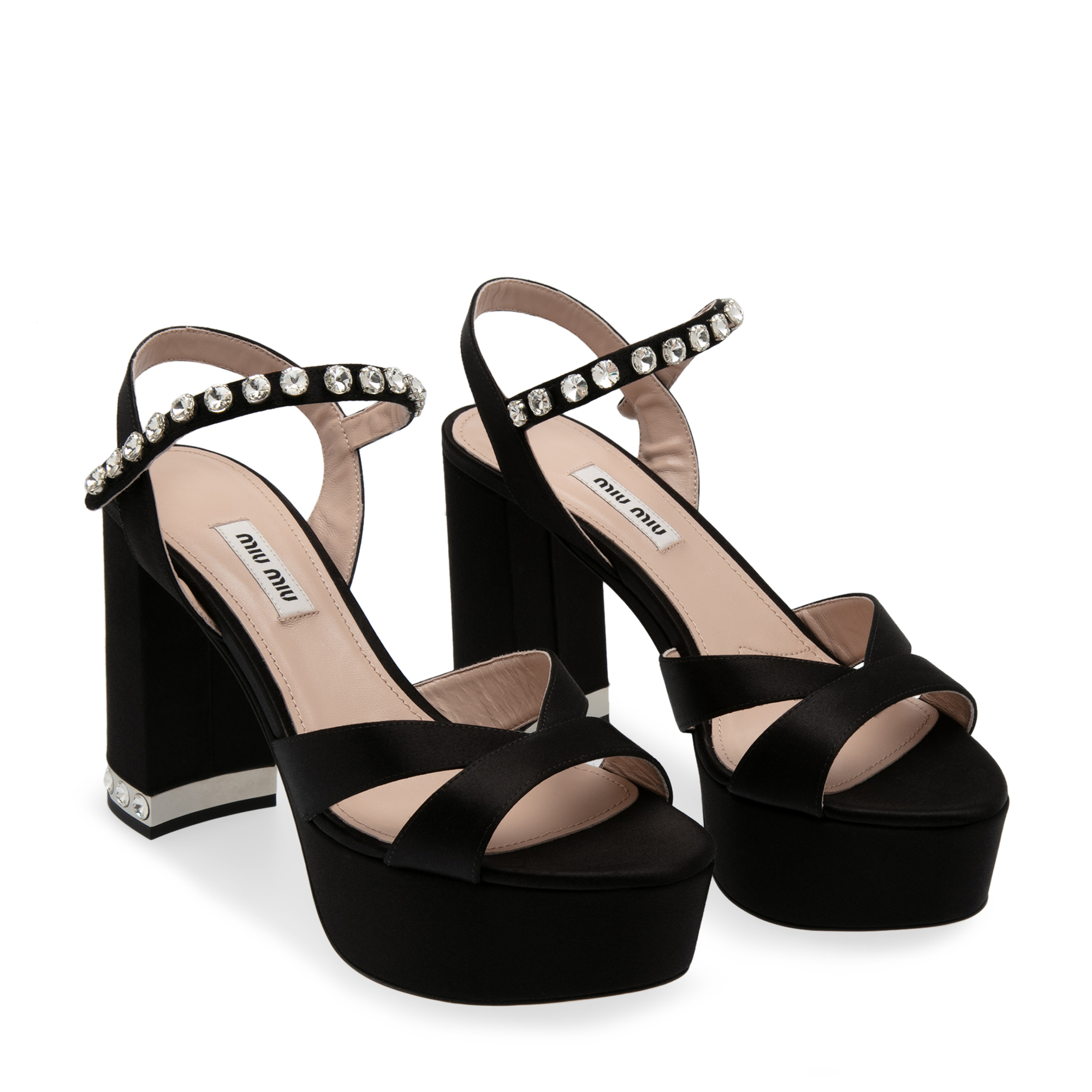 

Satin platform sandals, Black