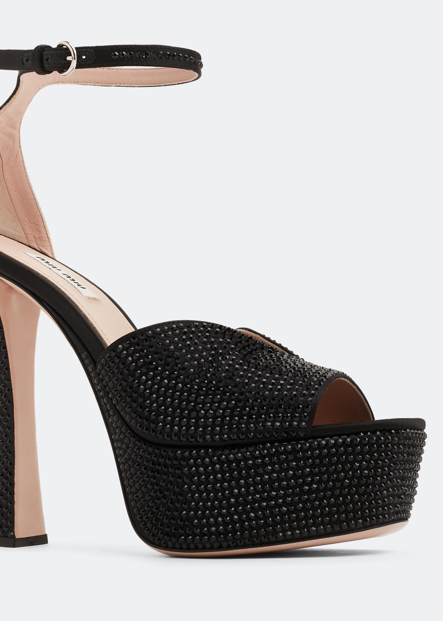 

Crystal satin platform sandals, Black
