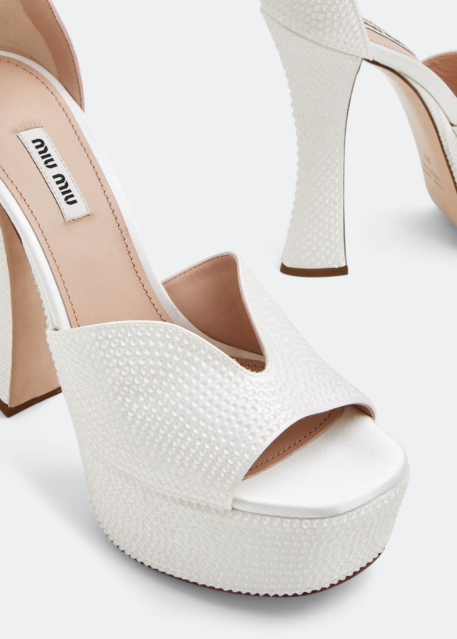 

Crystal satin platform sandals, White