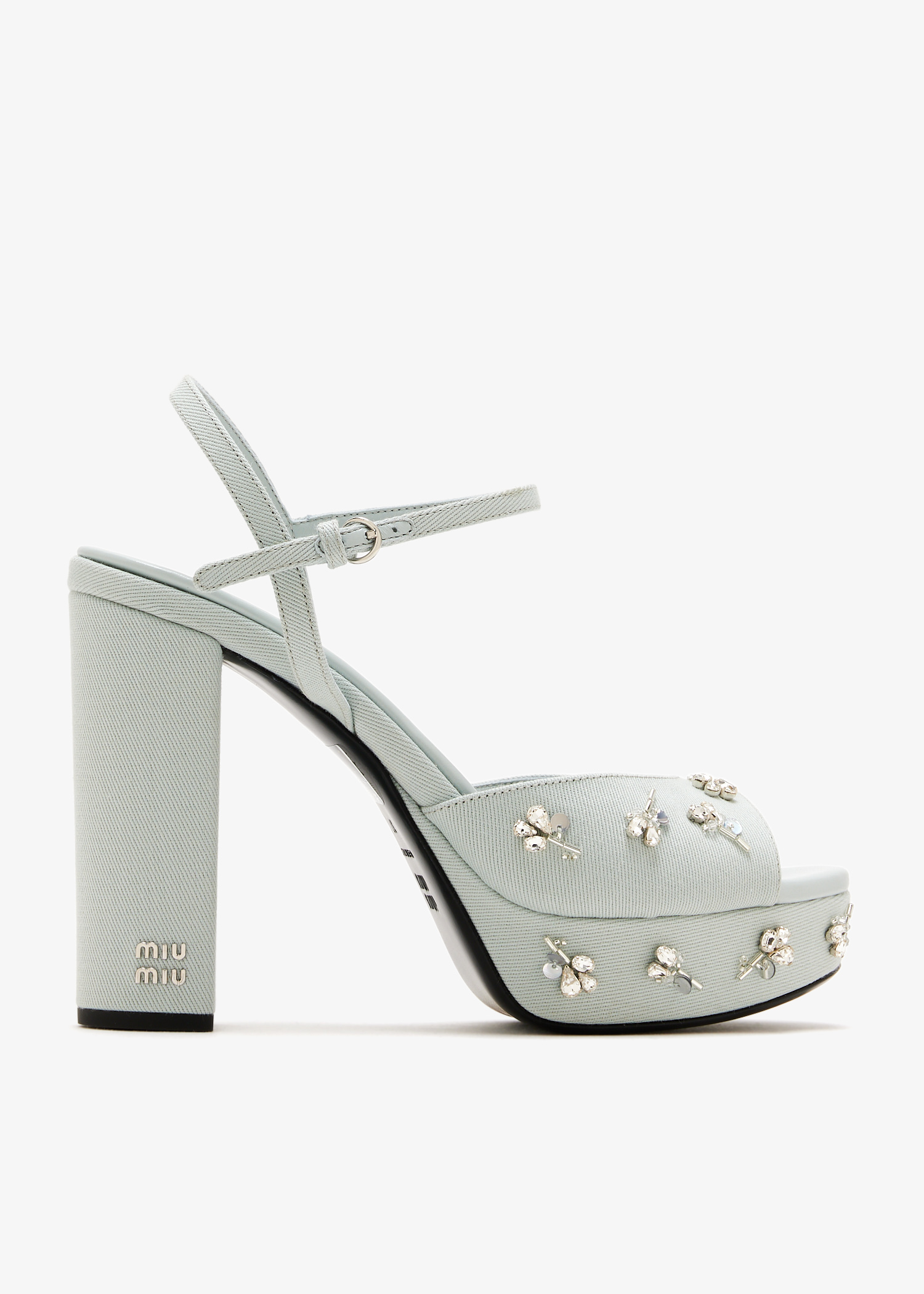 

Embroidered drill sandals, Blue