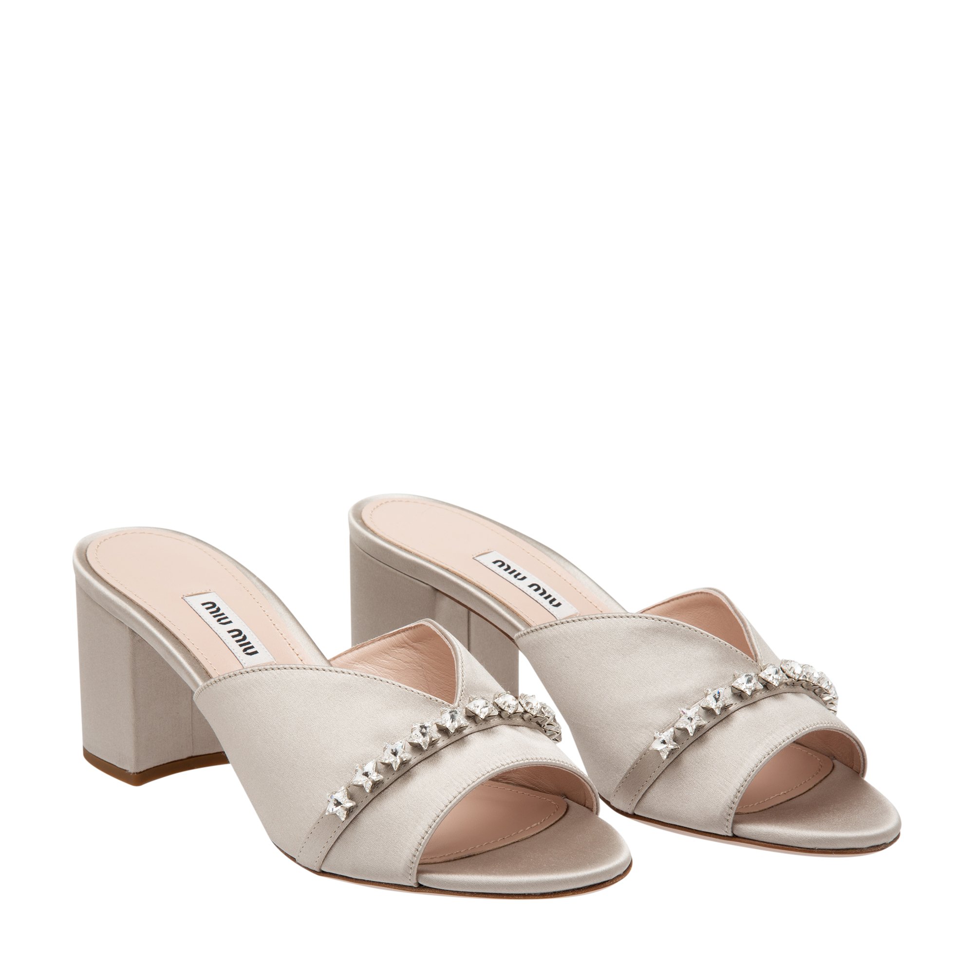 

Suede crystal mules, Beige