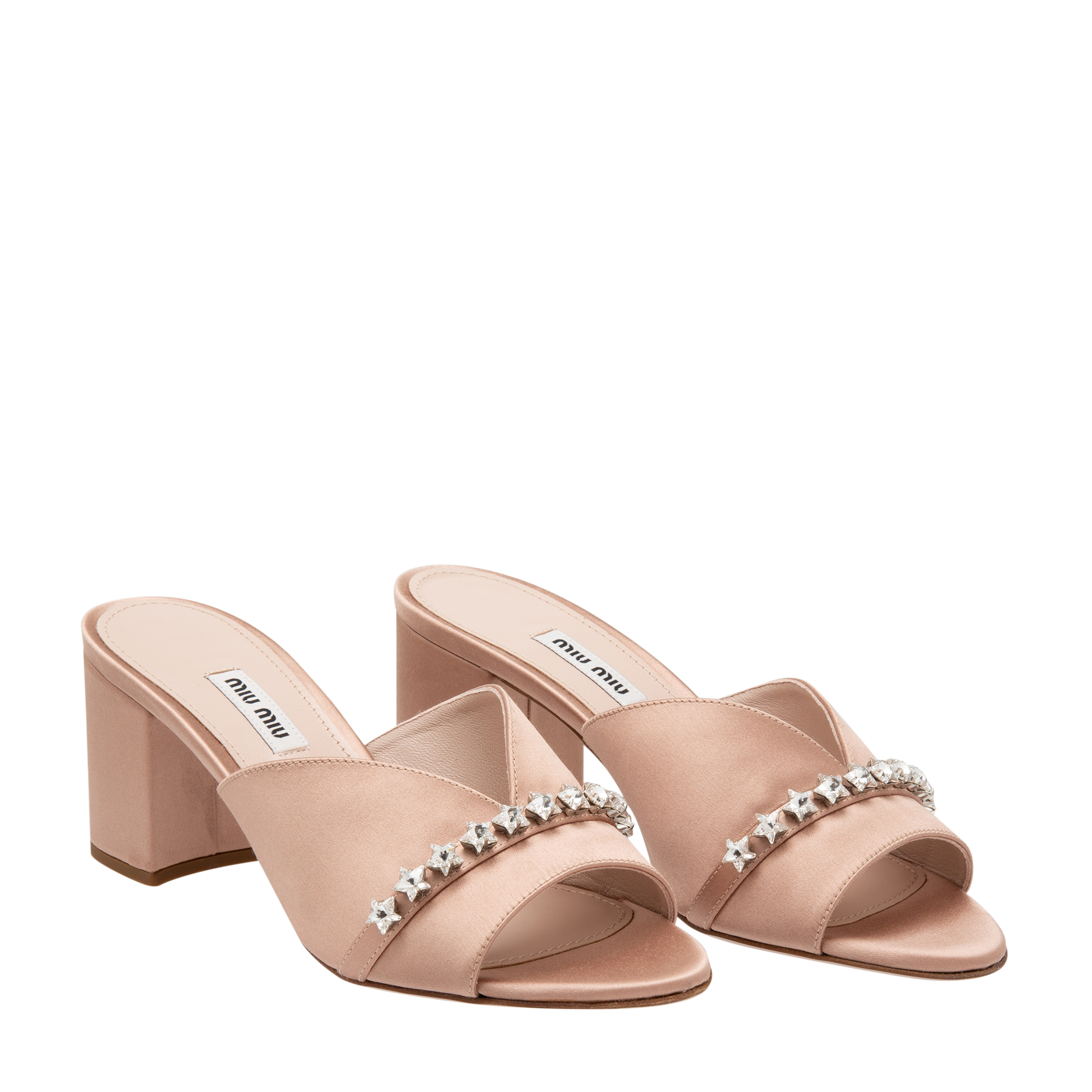 

Suede crystal mules, Beige