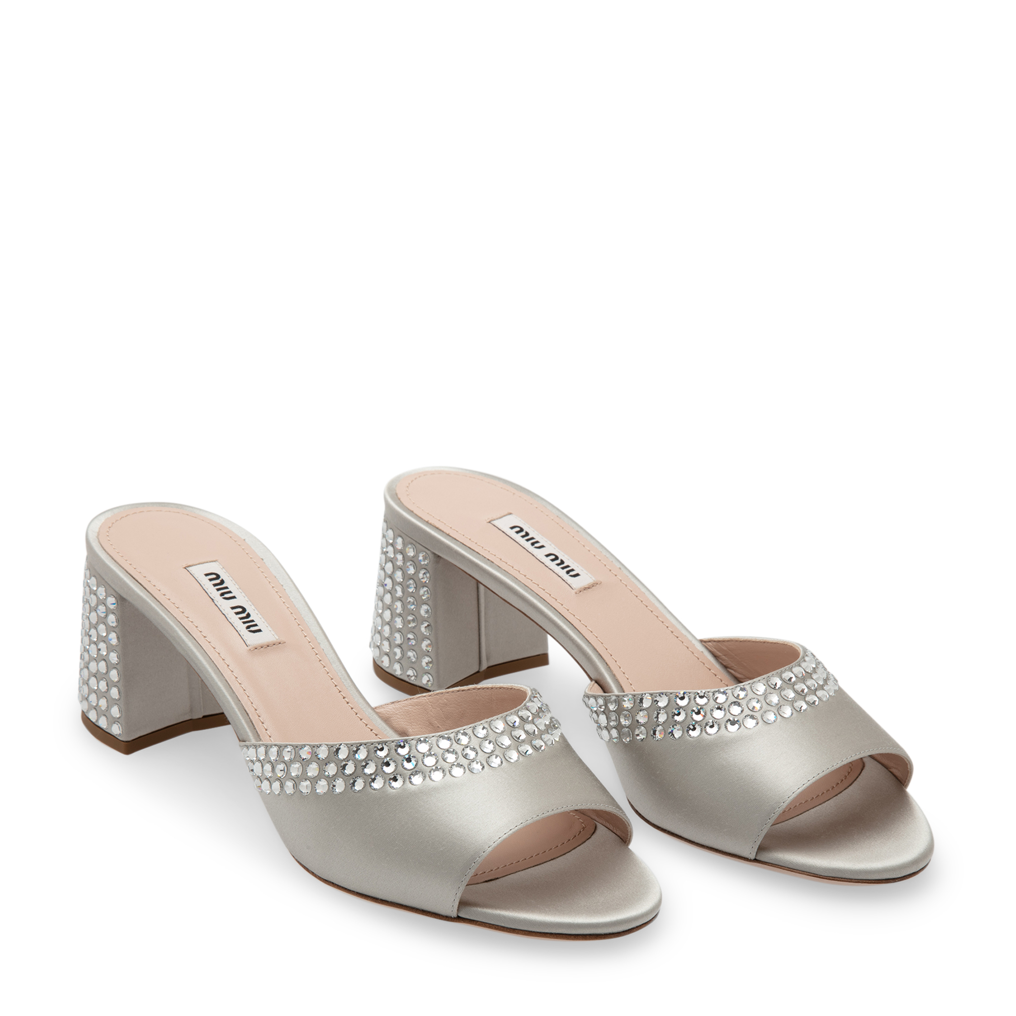

Crystal satin sandals, Grey