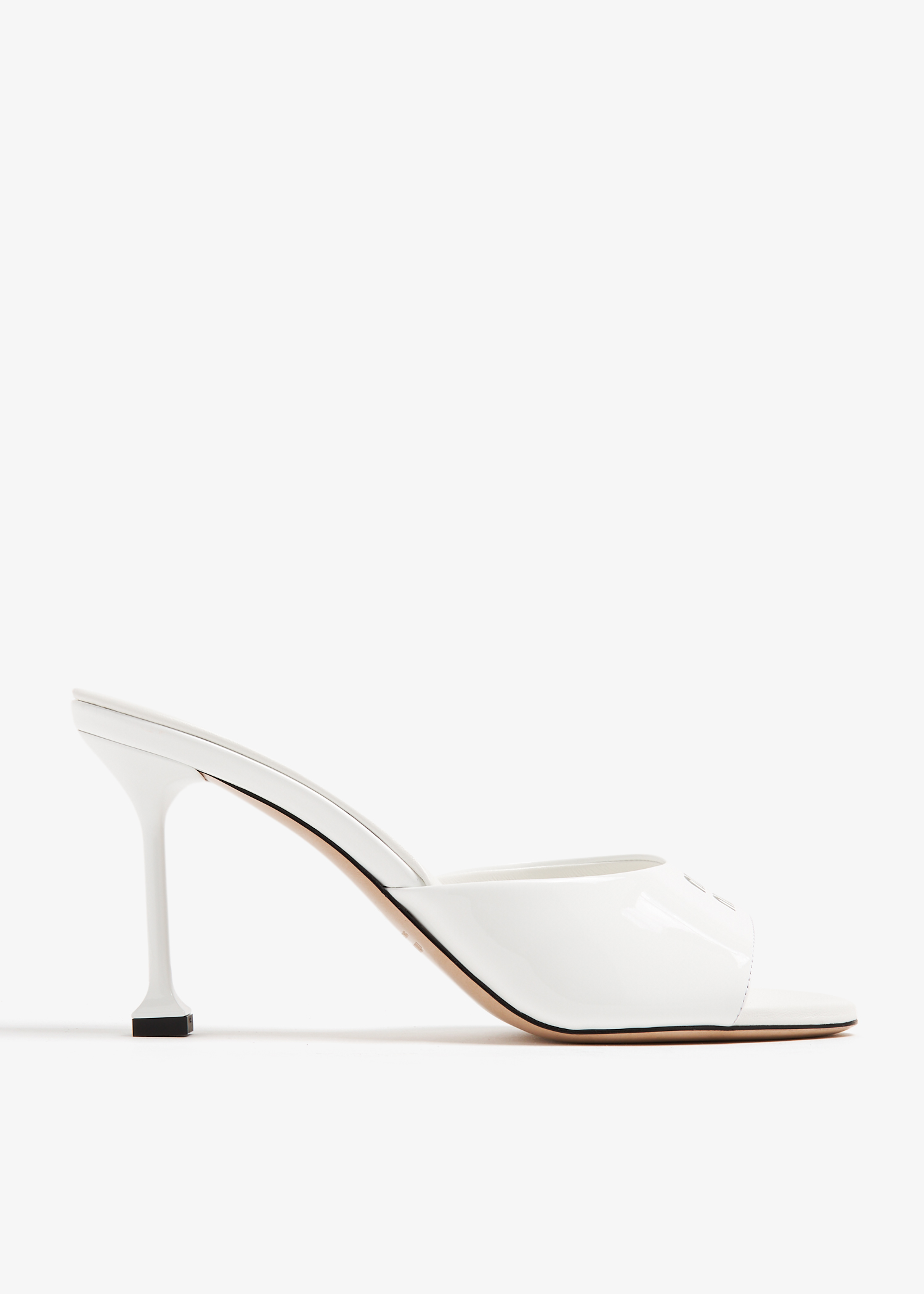 

Patent leather mules, White