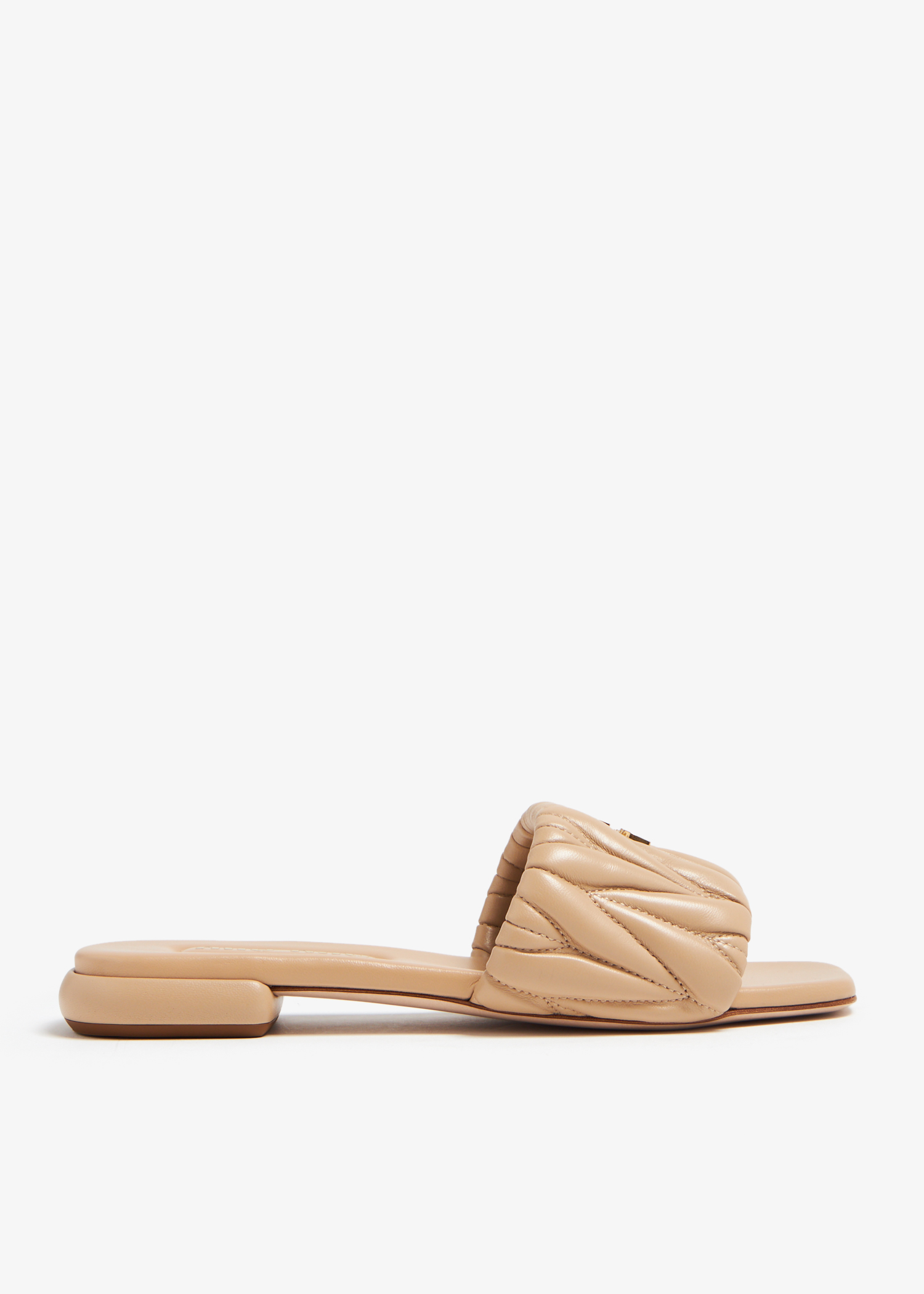 

Matelassé leather slide sandals, Beige