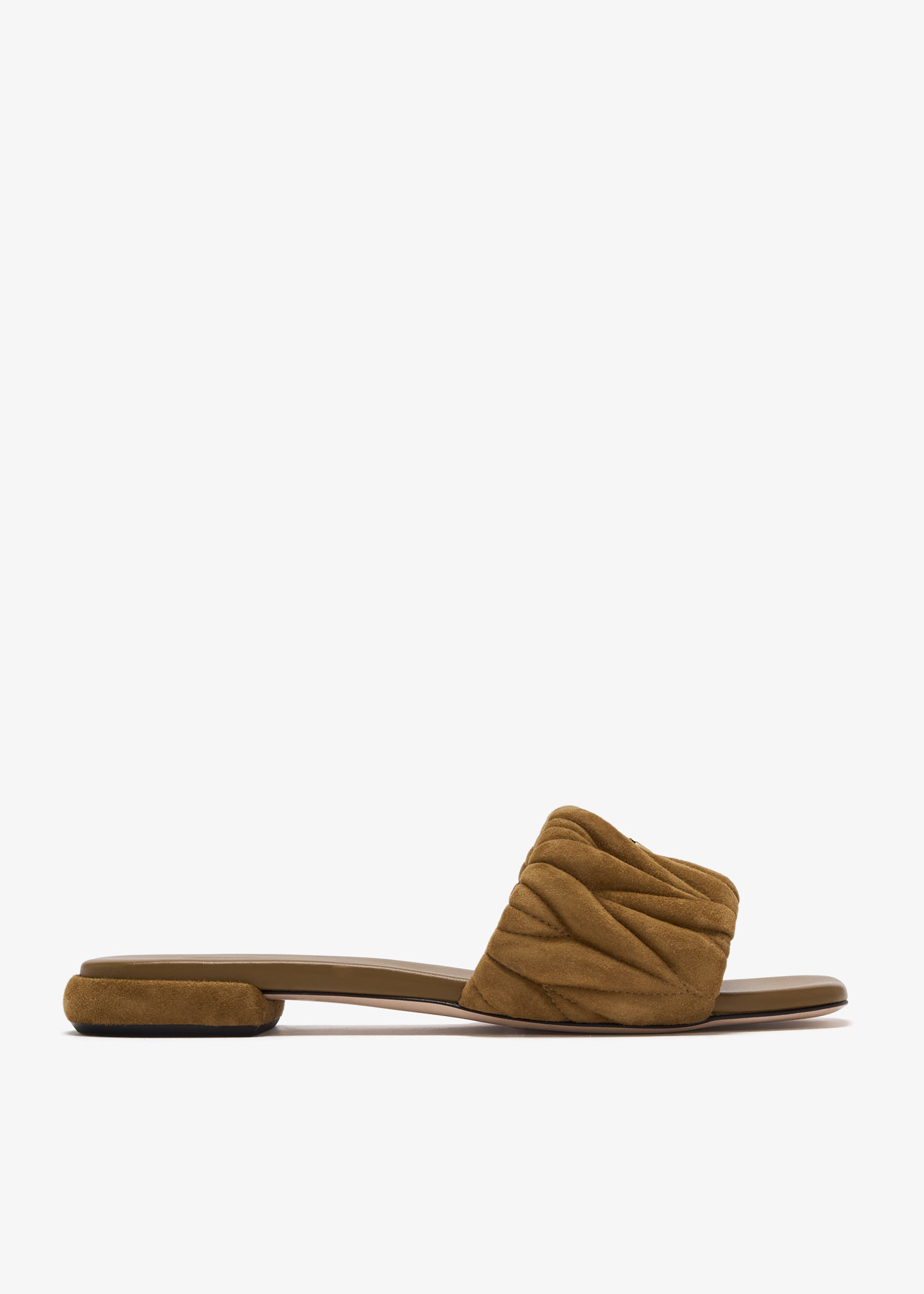 

Matelassé suede slide sandals, Beige