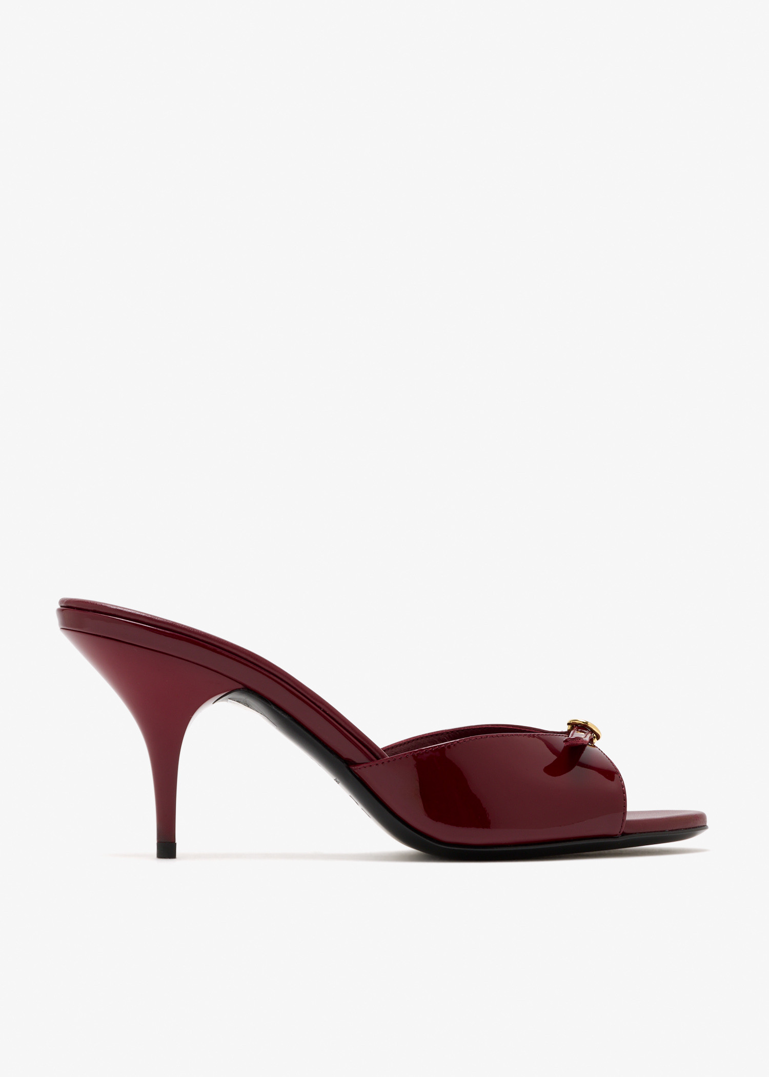 

Patent leather buckle mules, Burgundy