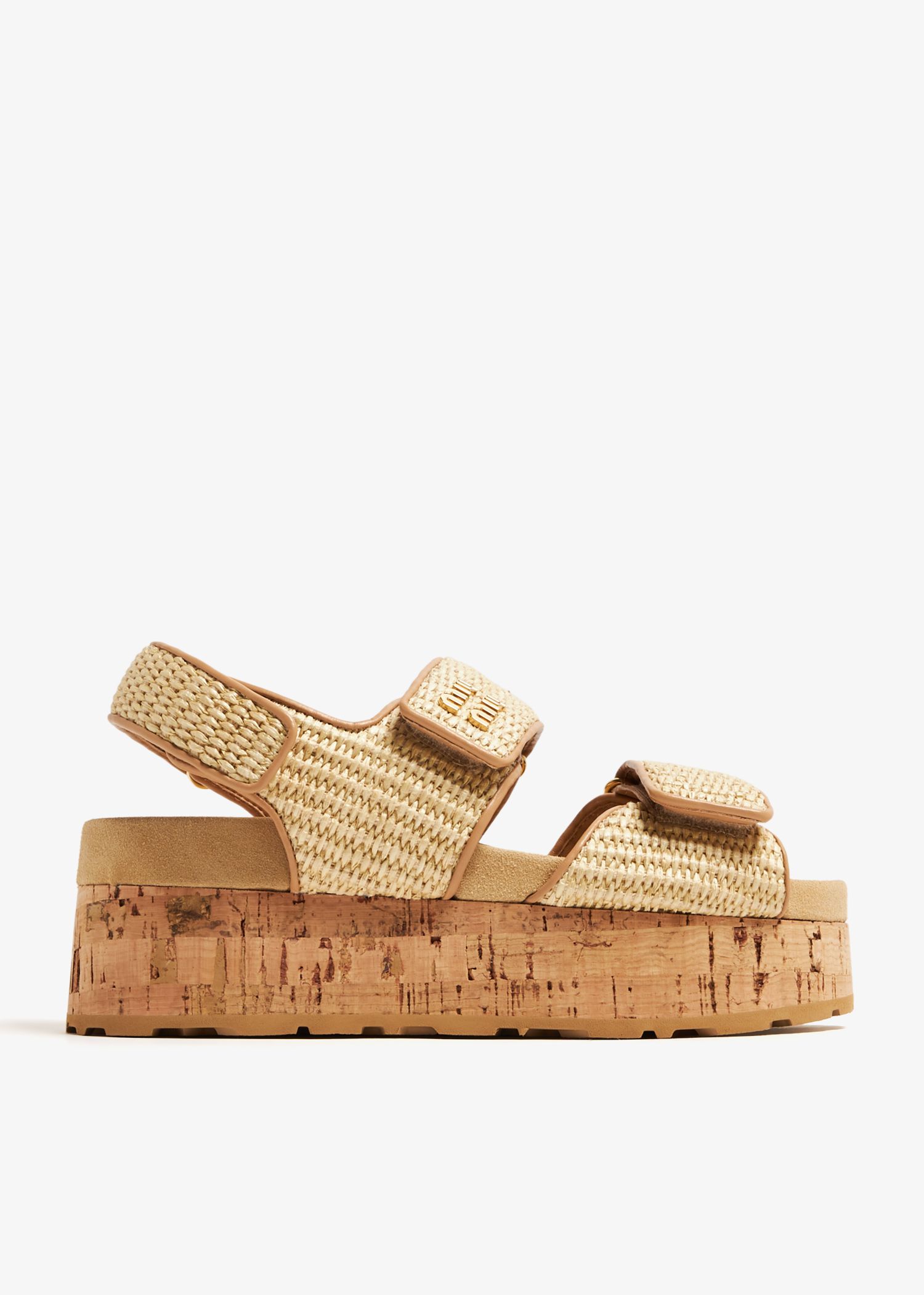 

Raffia-effect flatform sandals, Beige