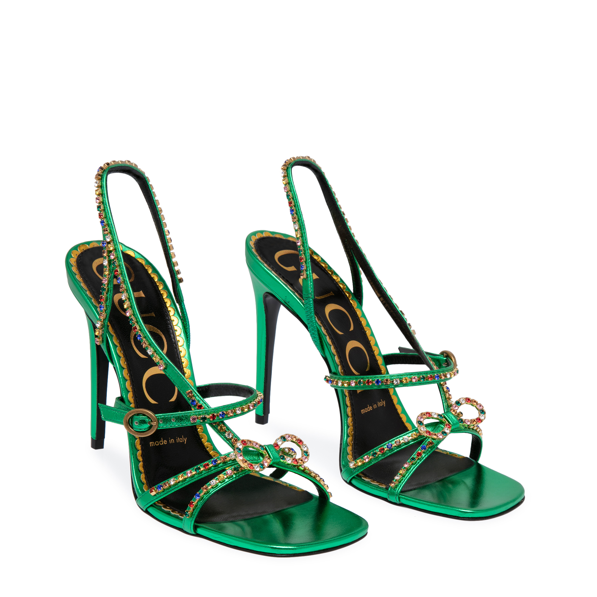 

Crystal-embellished leather sandals, Green
