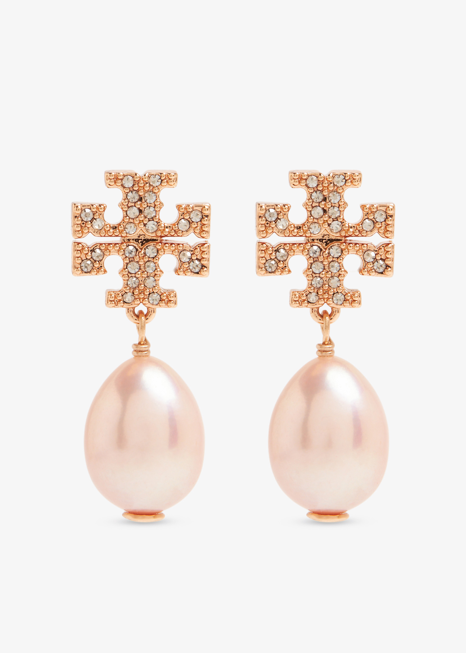 

Kira pavé pearl drop earrings, Pink