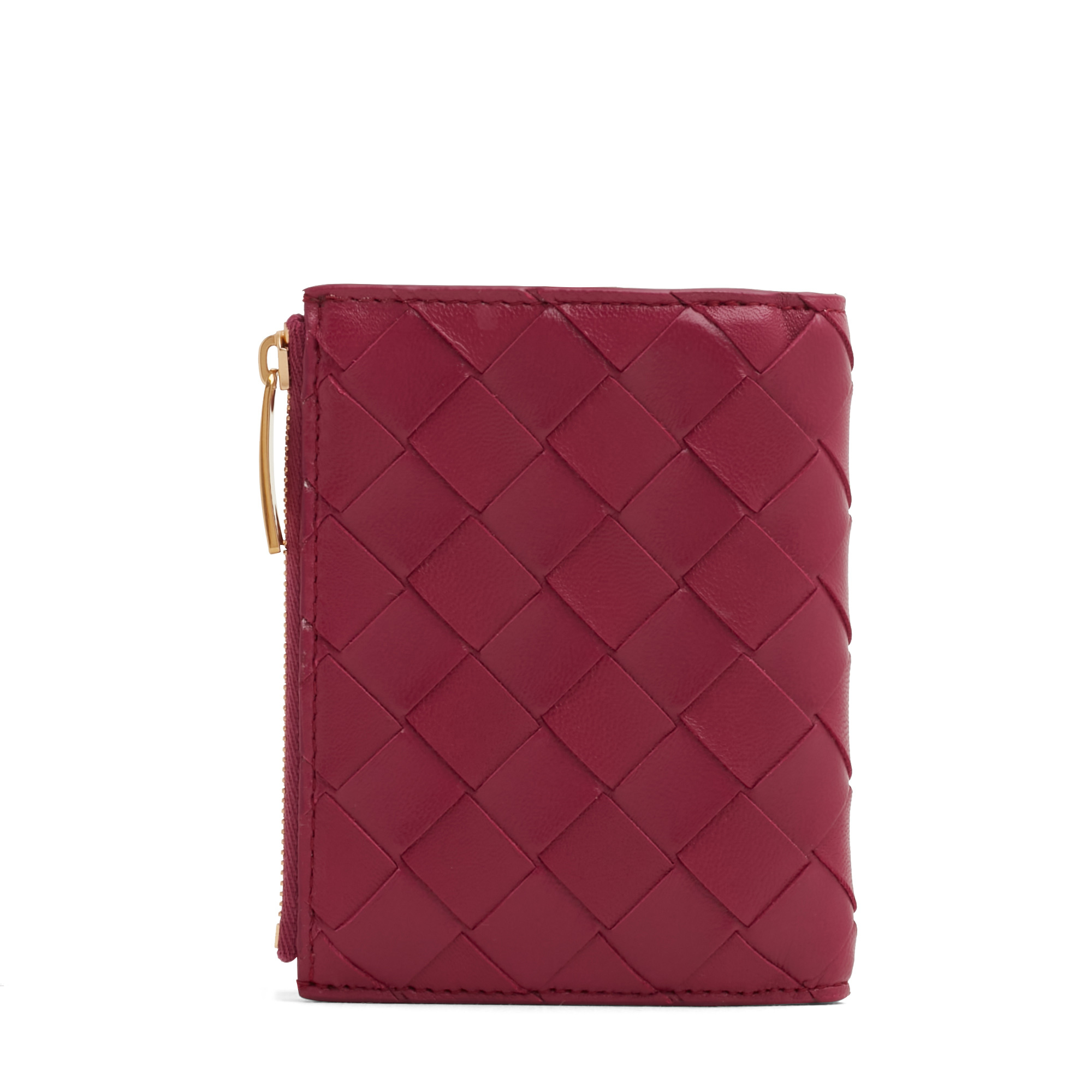 

Intrecciato bi-fold zip wallet, Burgundy