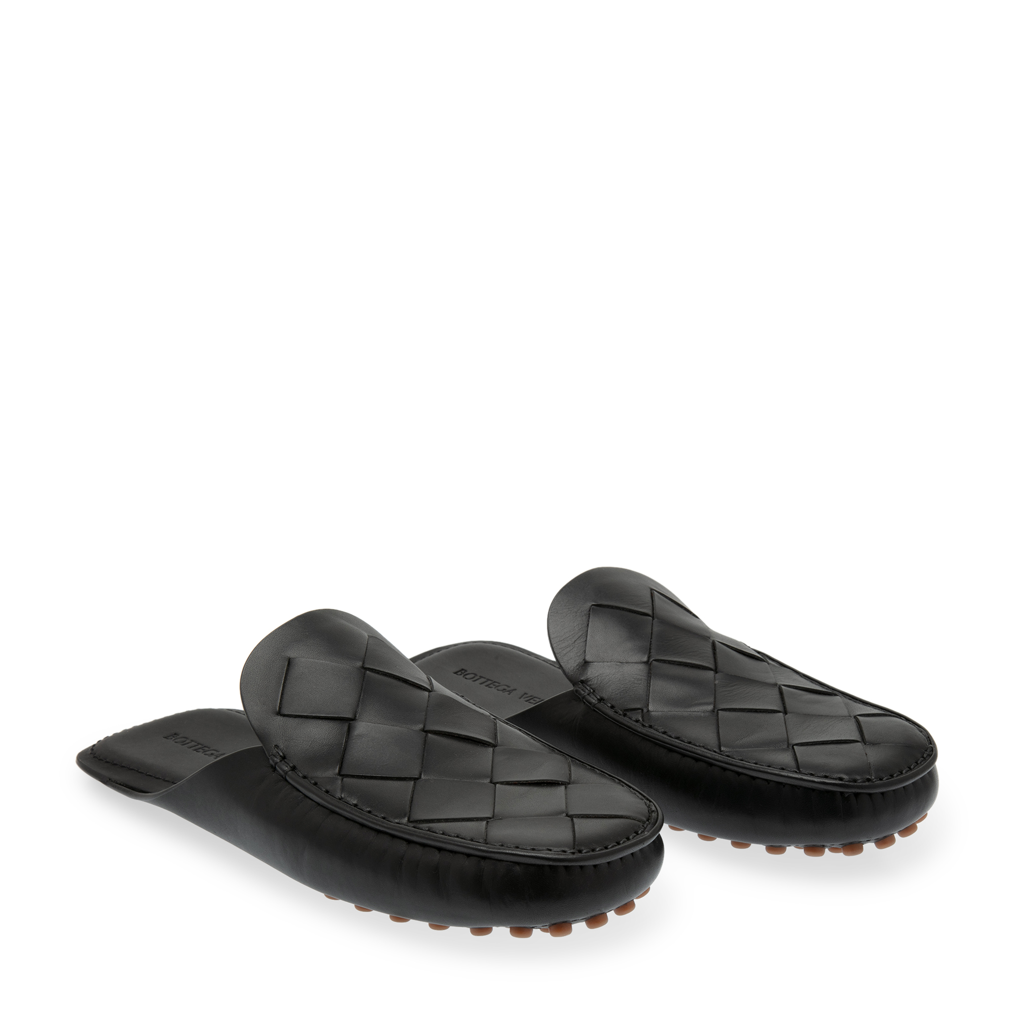 

Intrecciato-woven leather backless loafers, Black