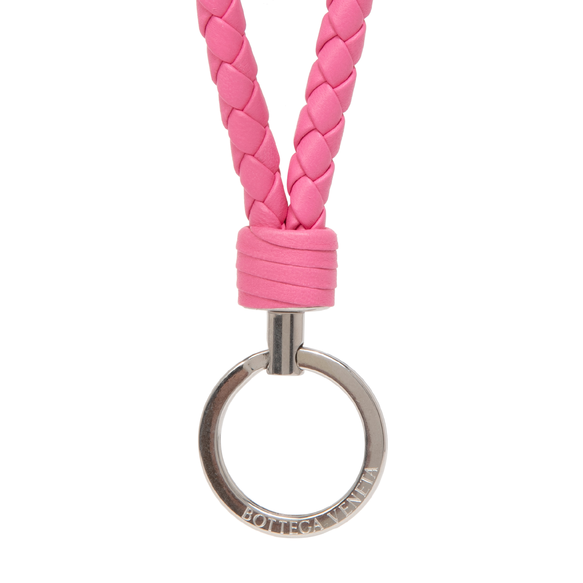 

Intrecciato-woven leather keyring, Pink