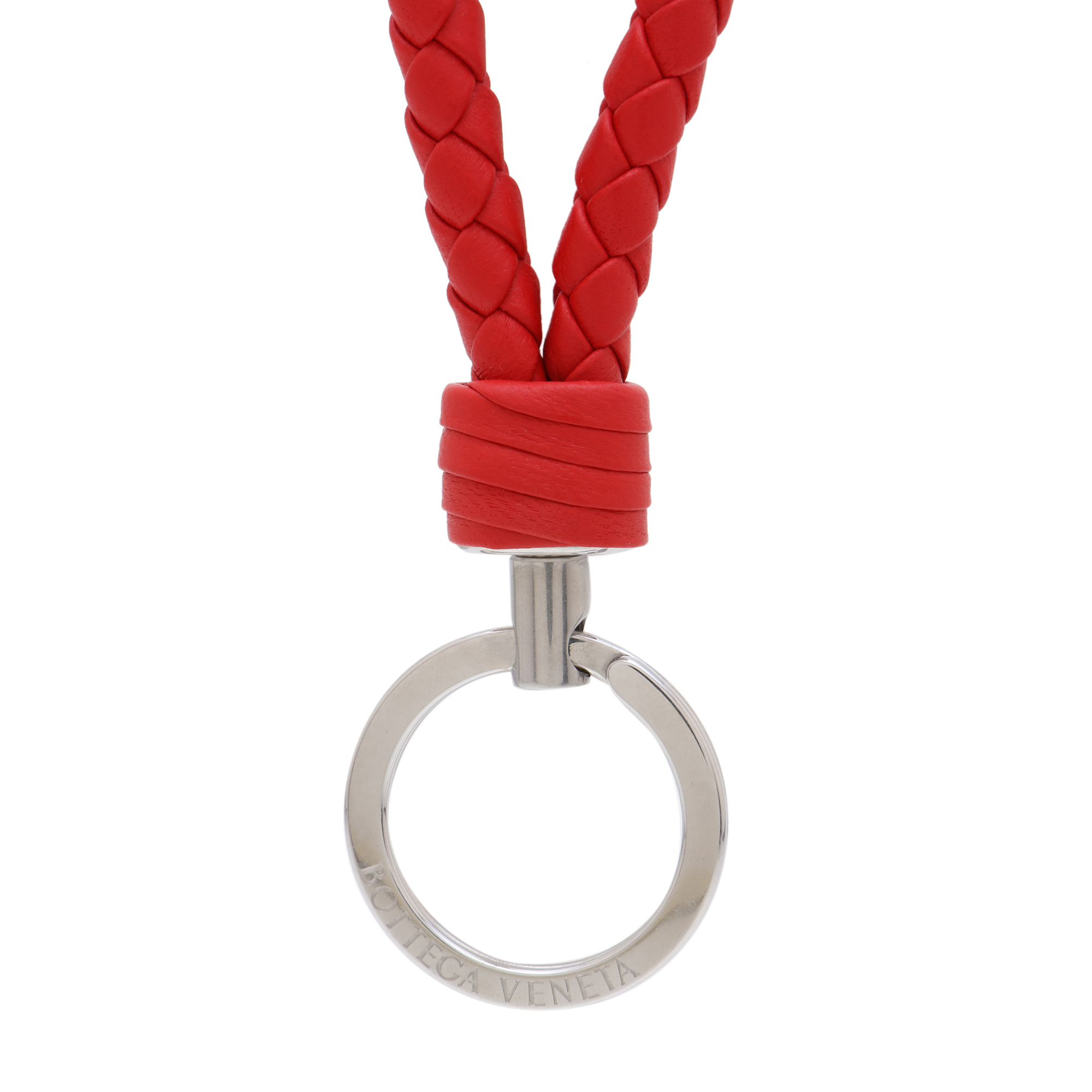 

Intrecciato-woven leather key ring, Red