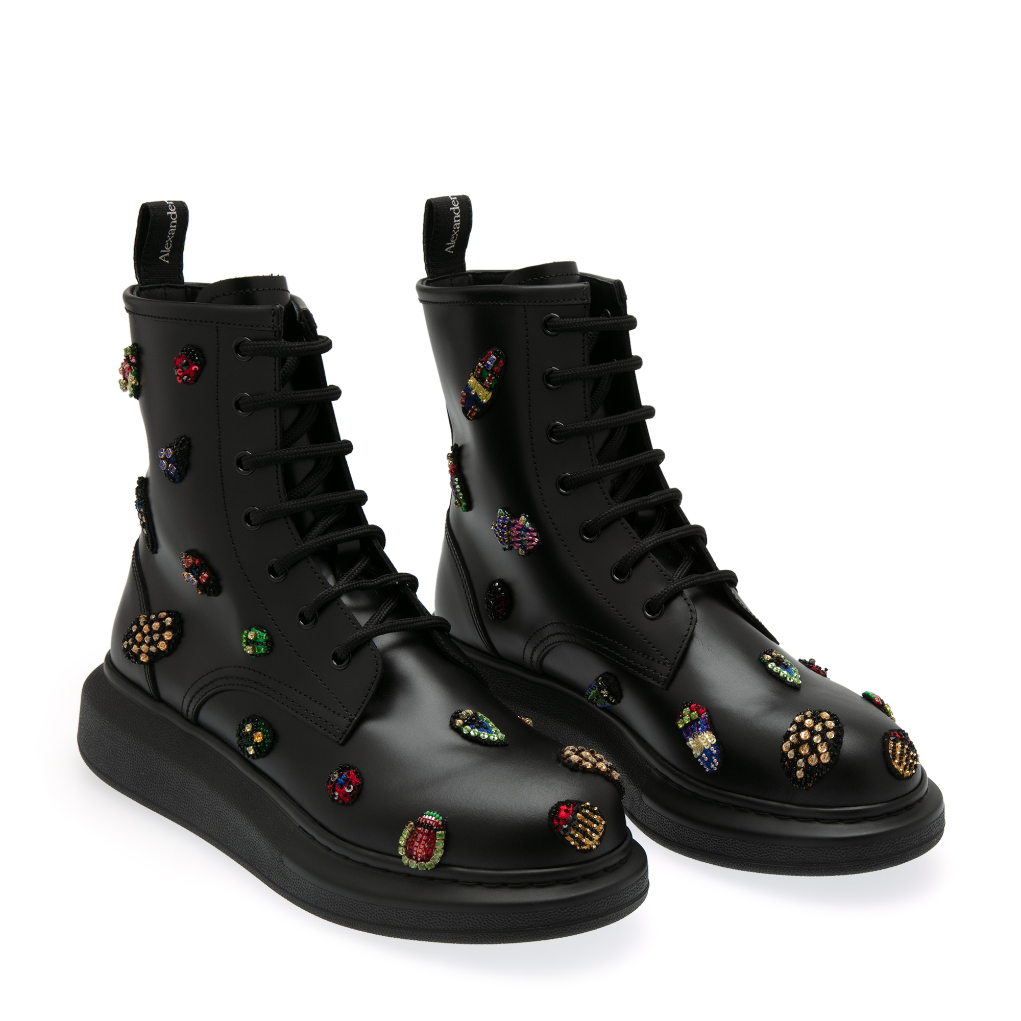 

Embellished leather boots, Black