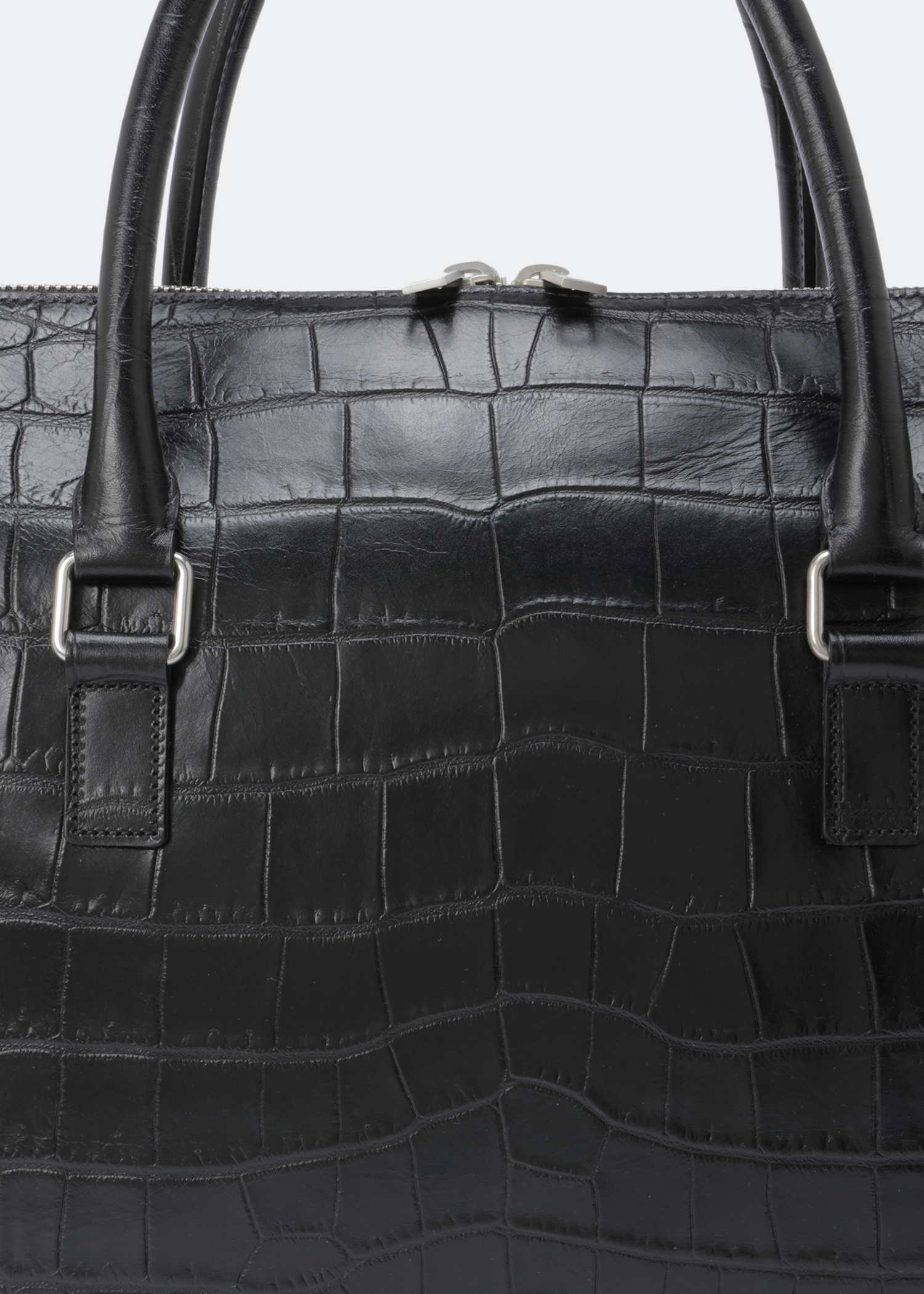 

Embossed leather duffle briefcase, Black