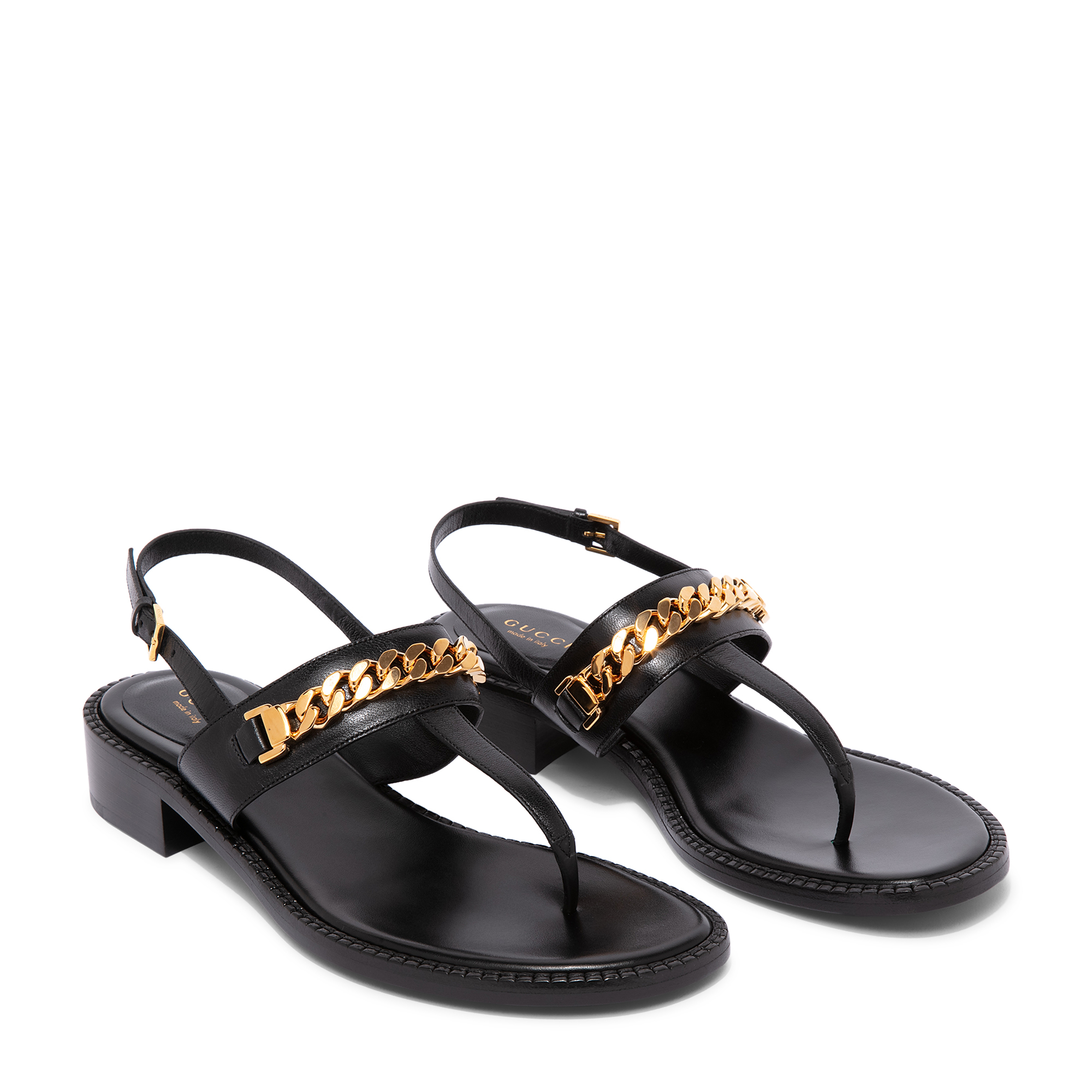 

Chain leather thong sandals, Black