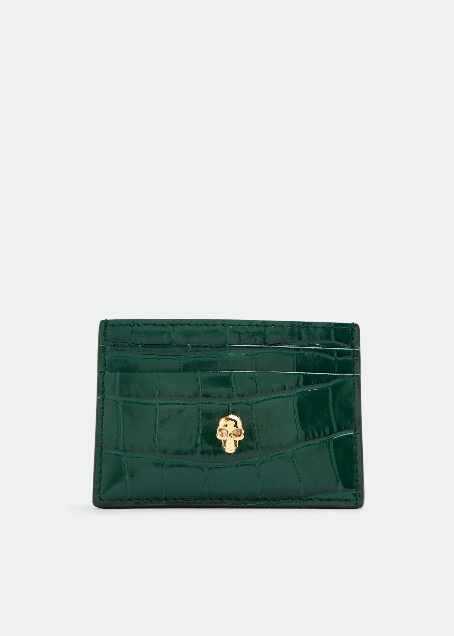 

Embossed croc card case, Green