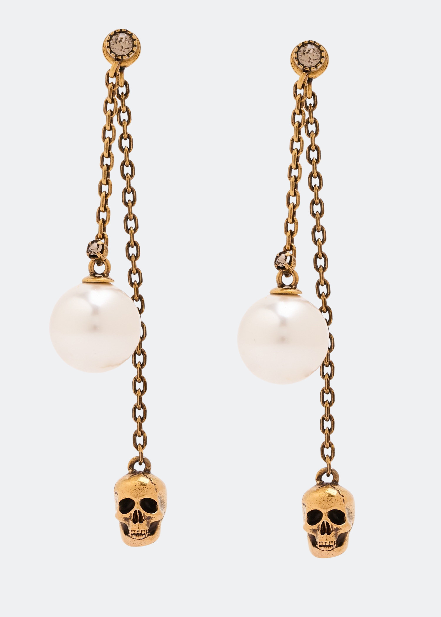 

Skull chain drop earrings, Gold