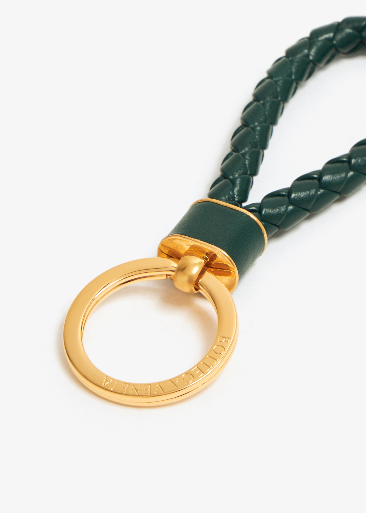 

Intrecciato-woven leather keyring, Green