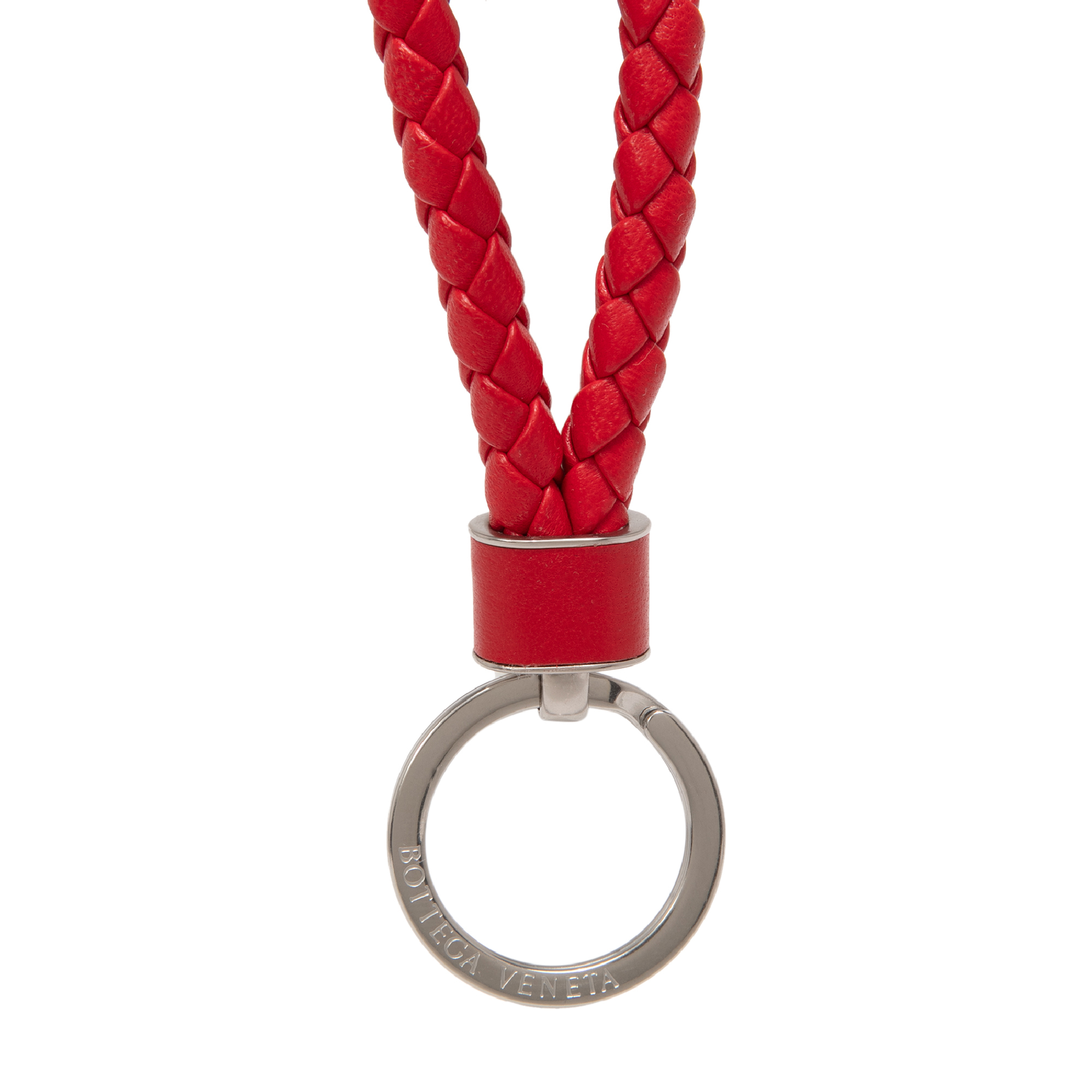 

Intrecciato-woven leather keyring, Red