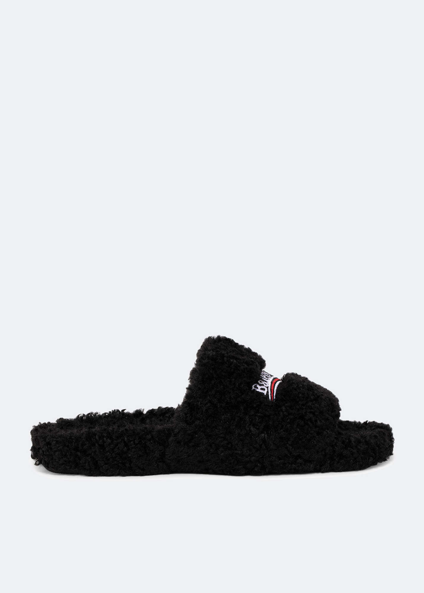 

Furry slide sandals, Black