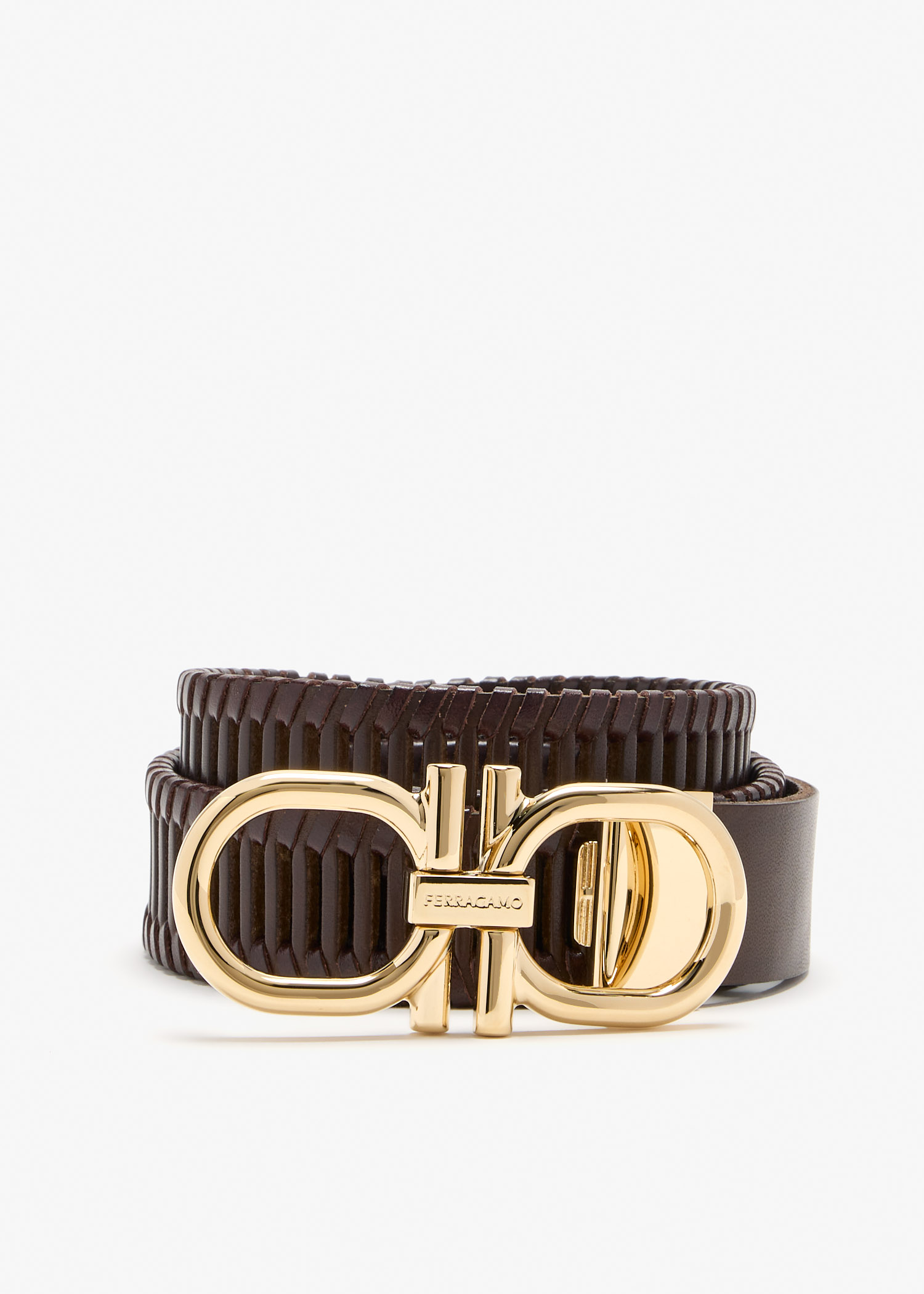 

Double Gancini buckle belt, Brown