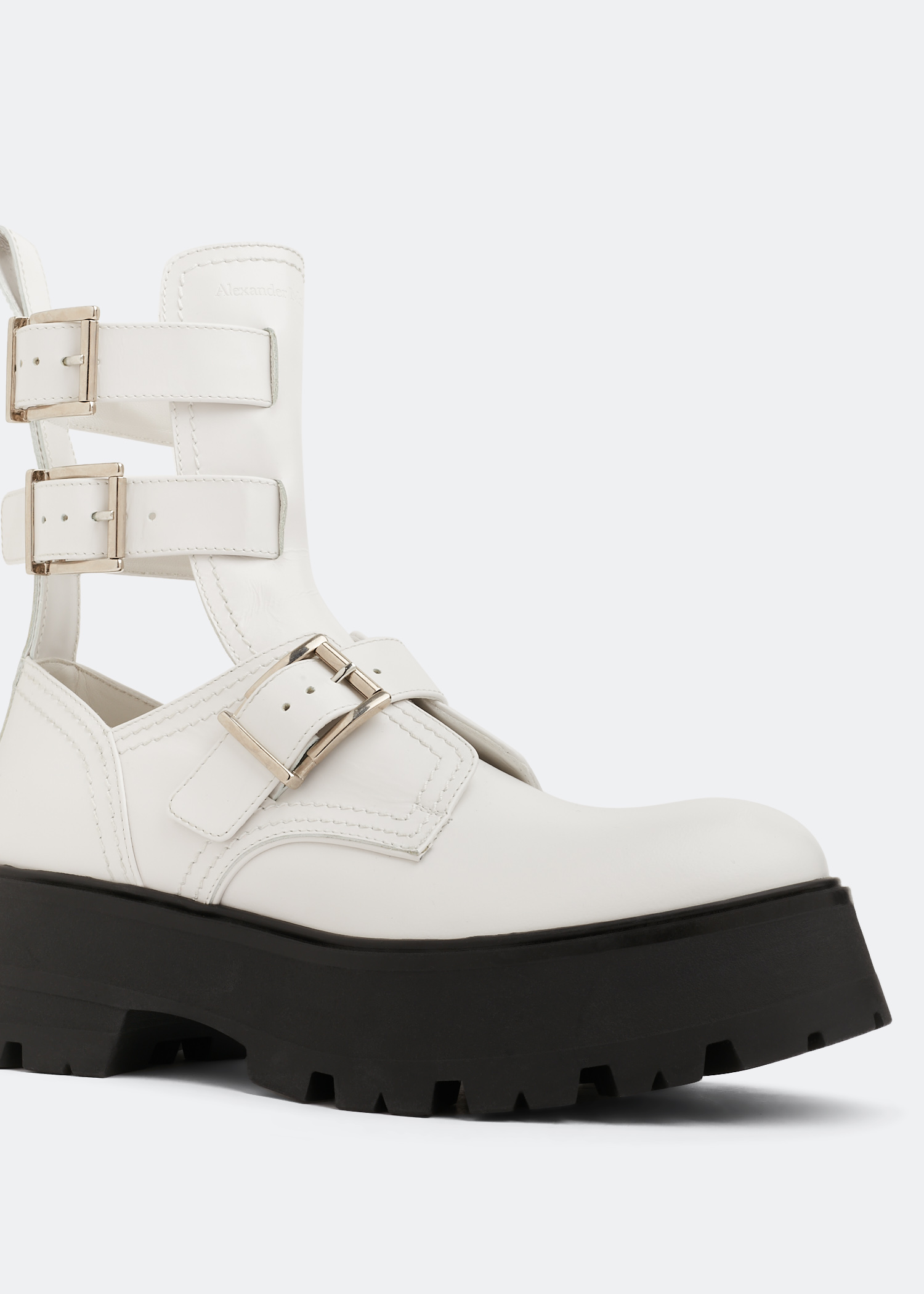 

Chunky buckled leather boots, White