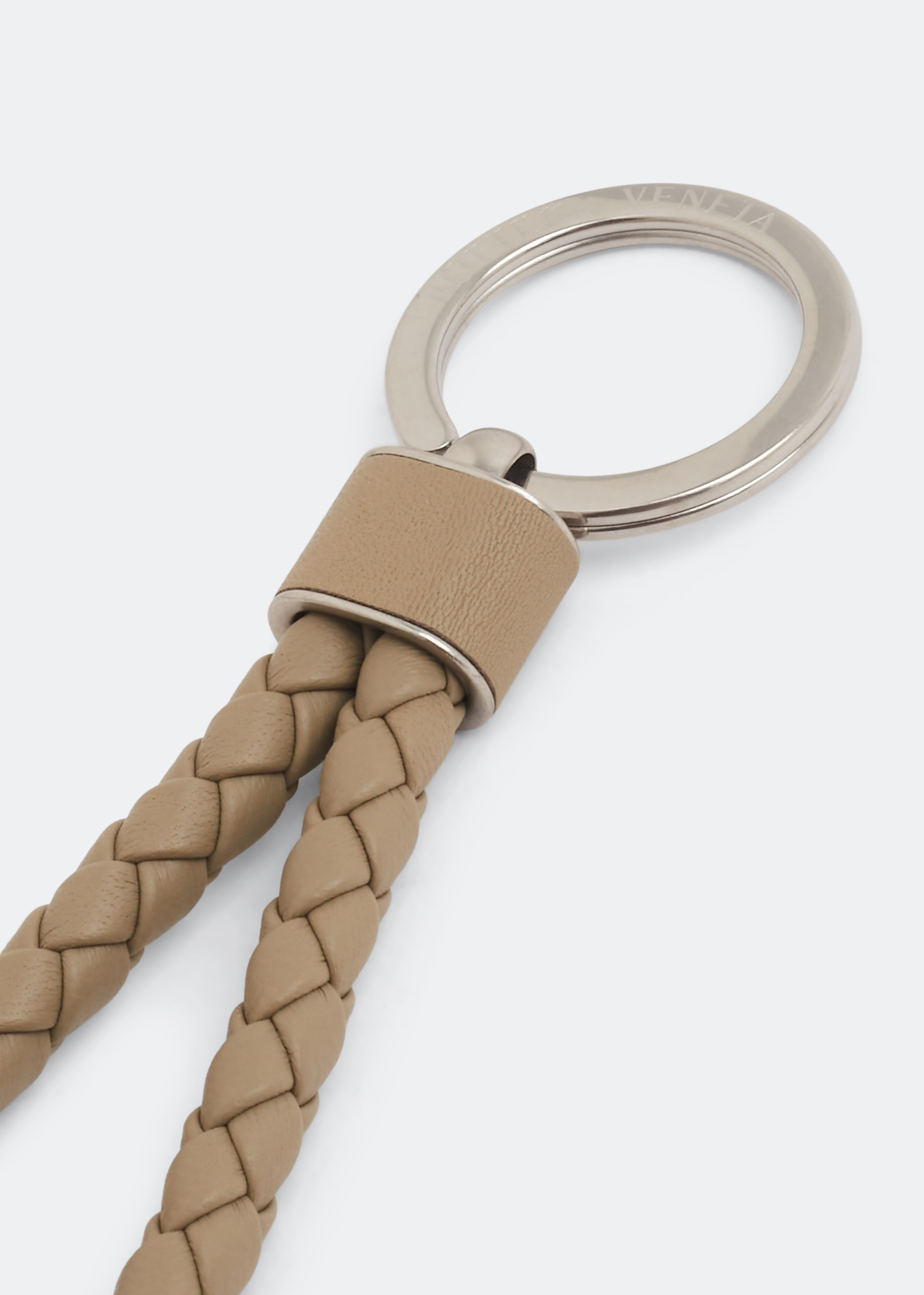 

Intrecciato-woven leather keyring, Beige