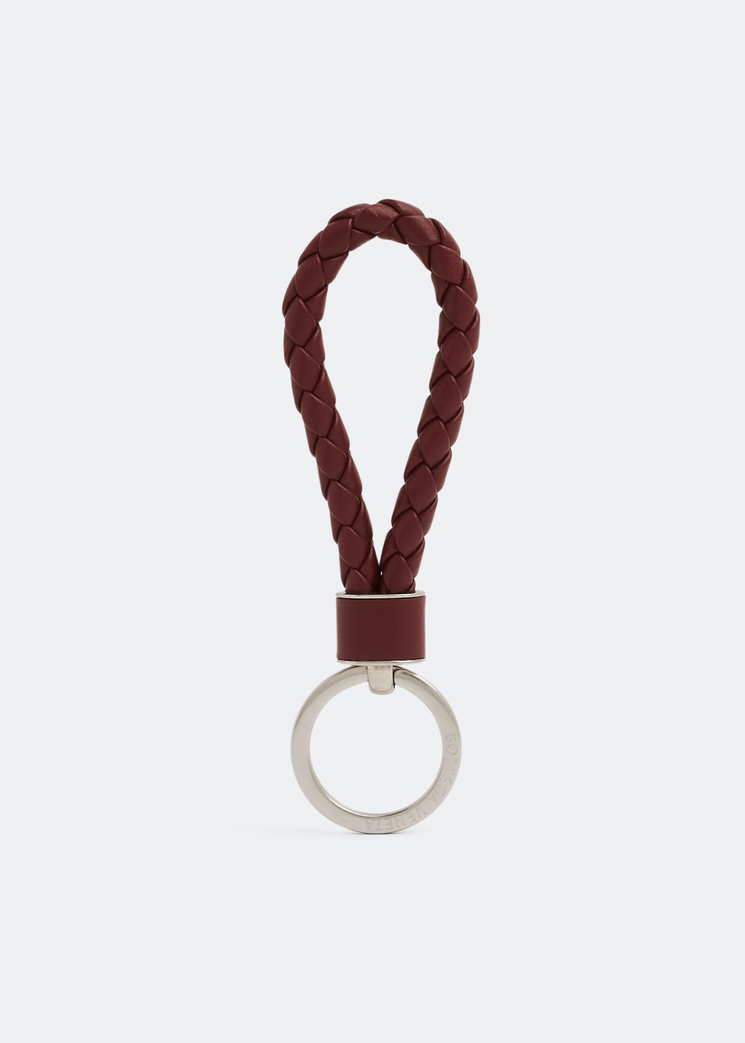 

Intrecciato-woven leather keyring, Burgundy