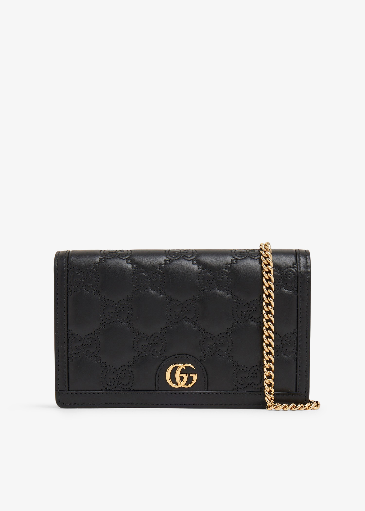 

GG Matelassé chain wallet, Black