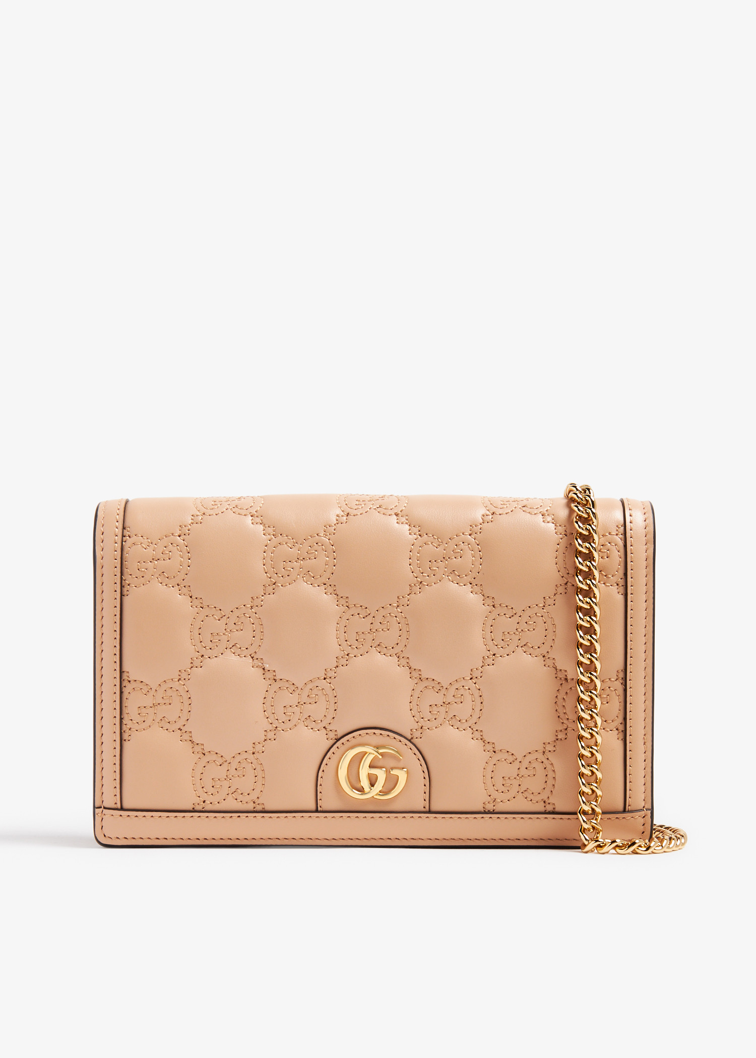 

GG Matelassé chain wallet, Pink