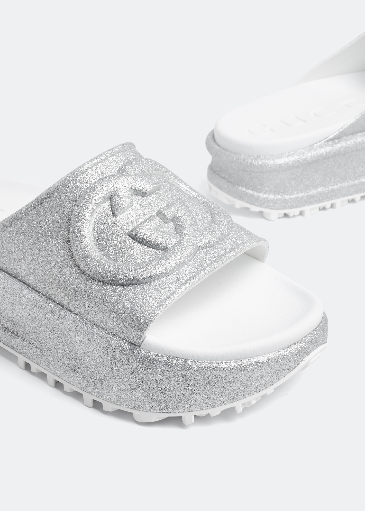 

Interlocking G slide sandals, Silver